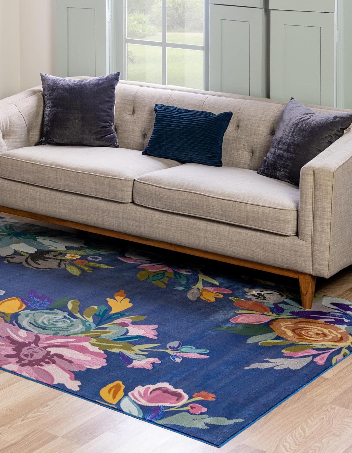 Unique Loom Blossom Collection Area Rug - Laura (5' 3" x 7' 10" Rectangle, Blue/ Gold)