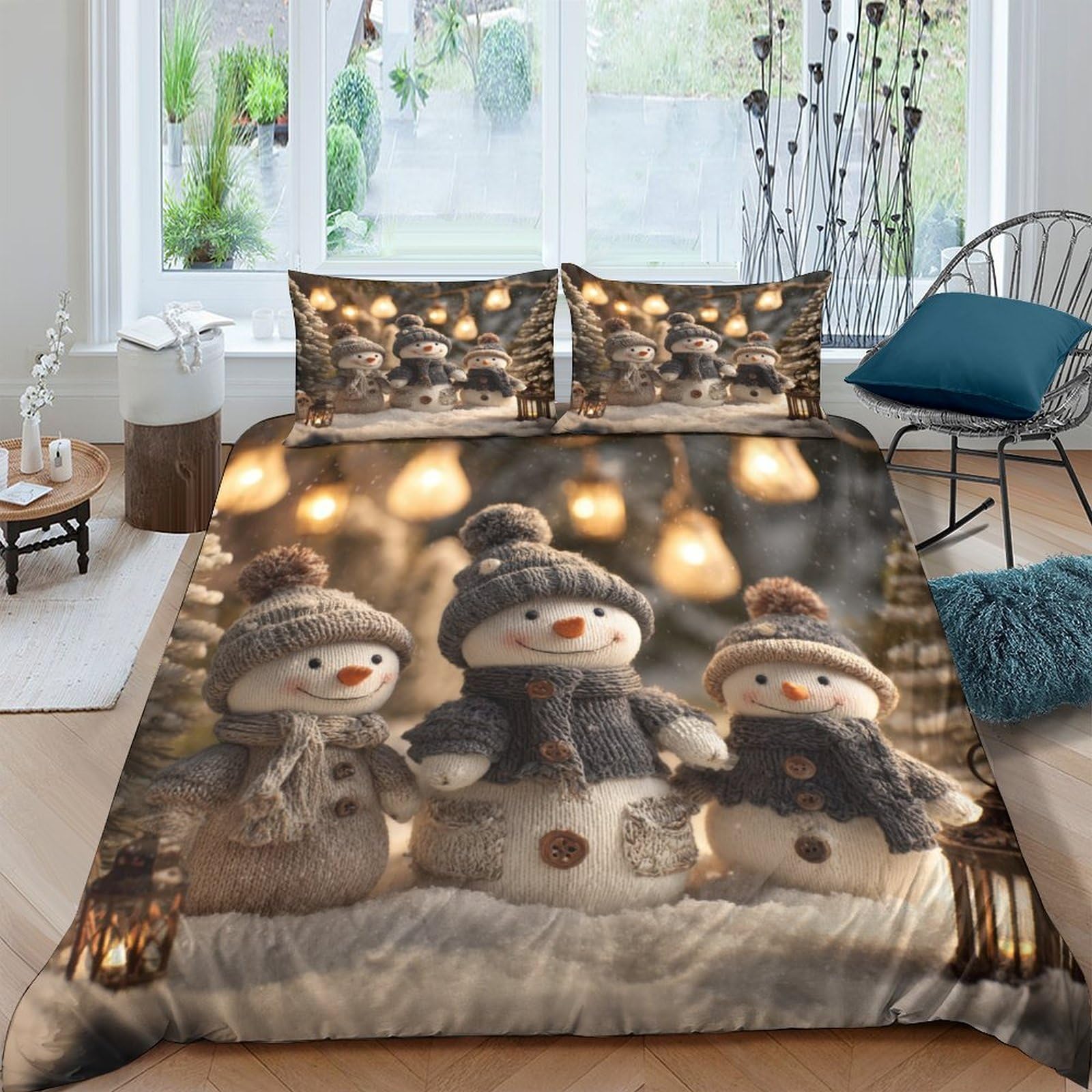 Ctjqhvkz Style-2 3D Printed Snowman Winter Fitted Sheet Microfiber Cozy Decorative Christmas Bed Cover For Bedroom Guest Room Dorm Single（135X200cm）