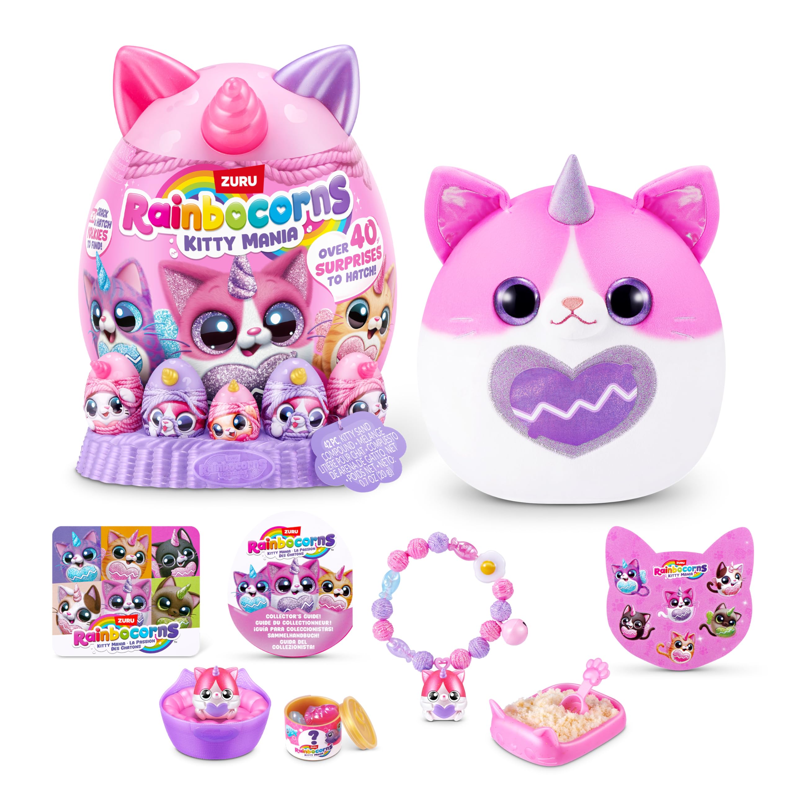 Rainbocorns Kitty Mania Pink-White Cat (PURRL) by ZURU, Plush Toy for Girls