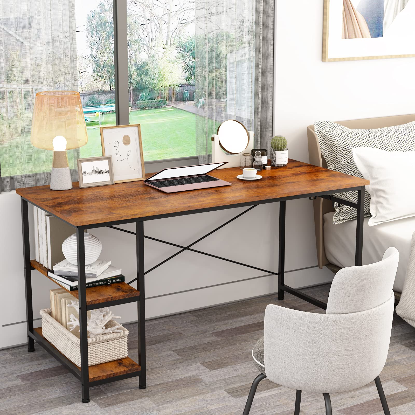 Engriy Writing Computer Desk 55", Home Office Study Desk with 2 Hooks