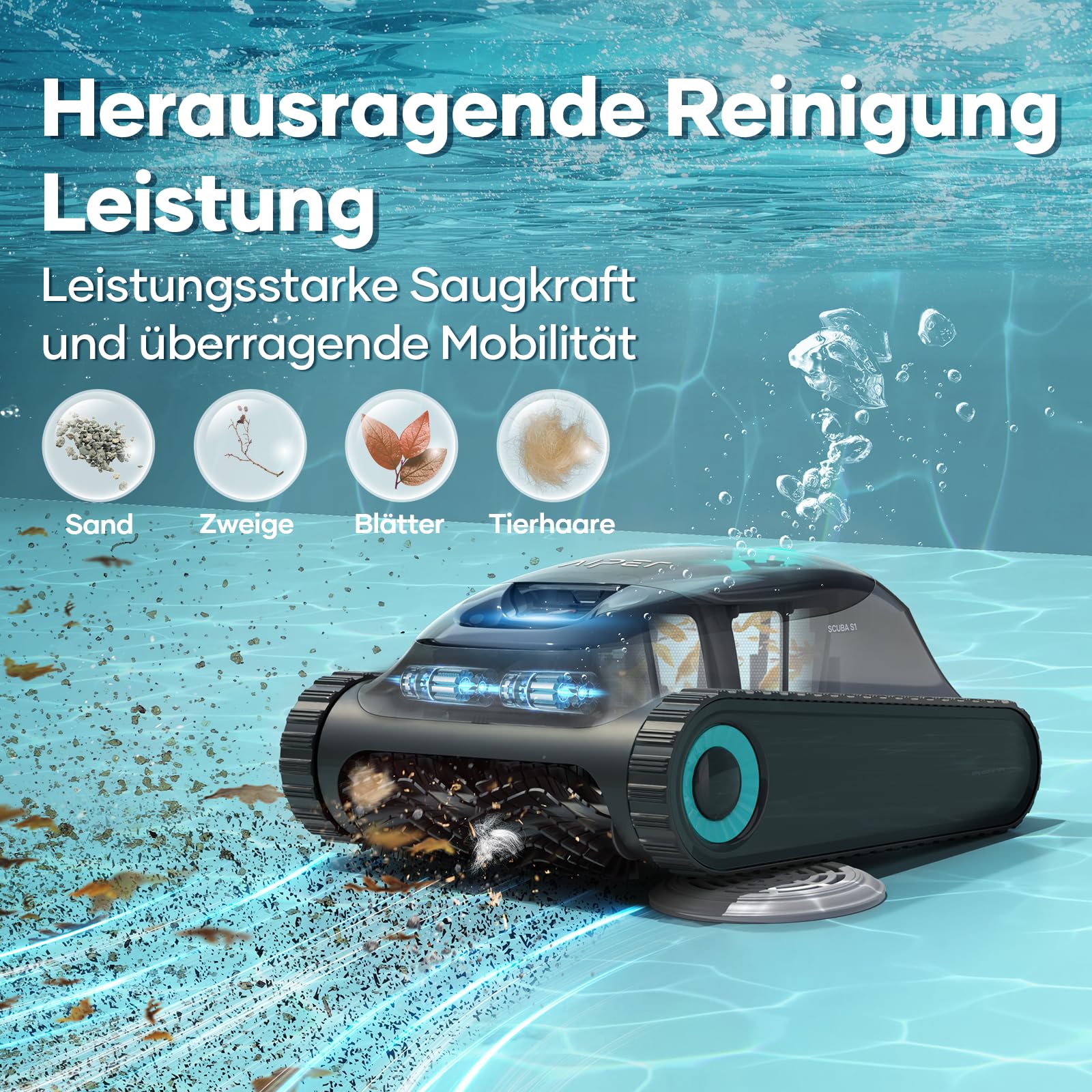 AIPER Scuba S1 Poolroboter Boden und Wand, Kabelloser Poolsauger mit Wandklettern, Intelligenten Navigation 2.0, 150 Minuten Batterielaufzeit, für Eingelassene Pools bis zu 150㎡ (Generalüberholt)