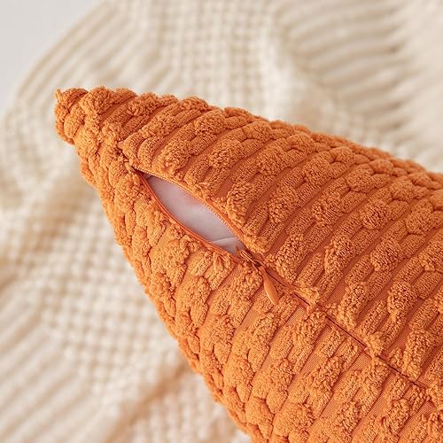 Miniatura 2 de Kevin Textile - Juego de 2 fundas decorativas para cojines, de pana suave y con moderno estilo campestre bohemio a rayas para decorar hogar, sofá,