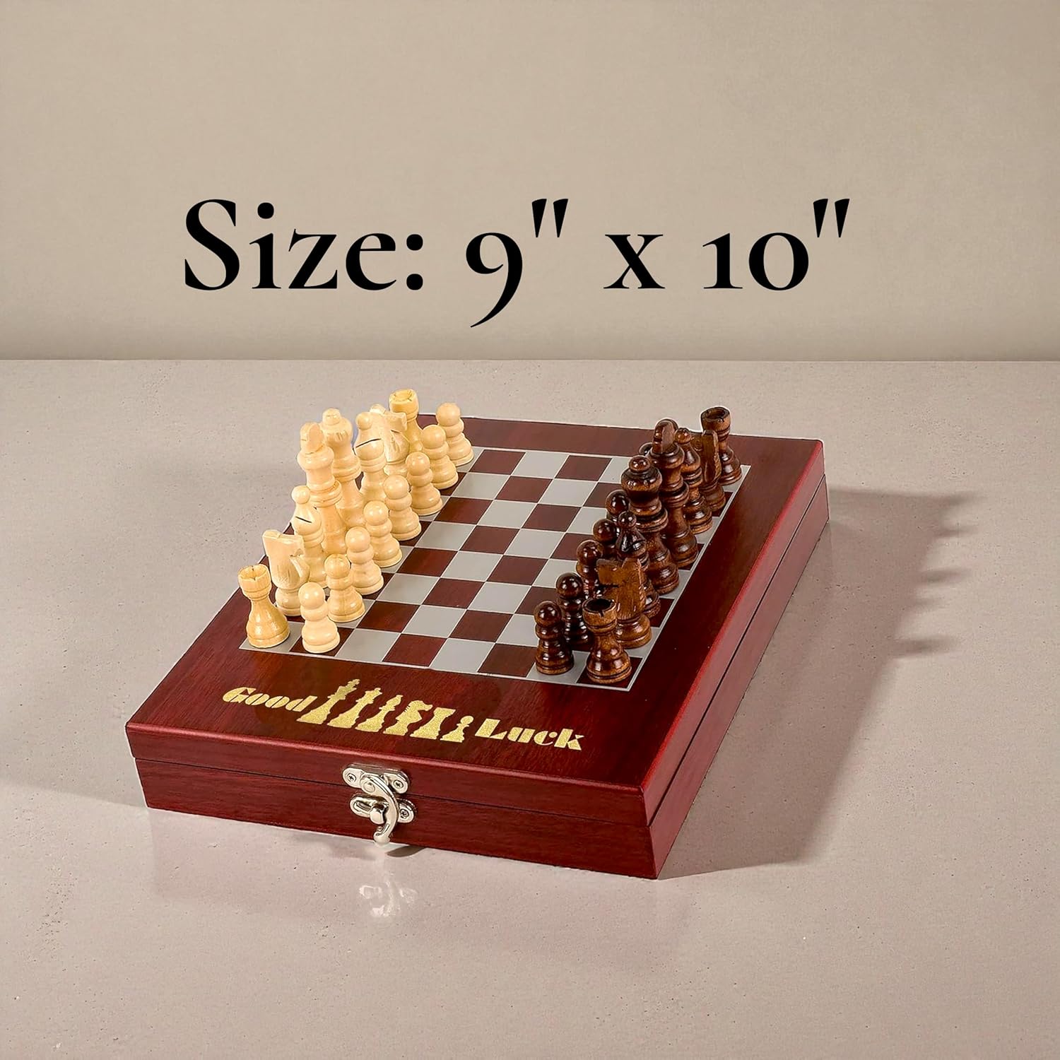 Personalized Chess Travel Board Set Rosewood Finish Custom Gift for Birthday Wedding
