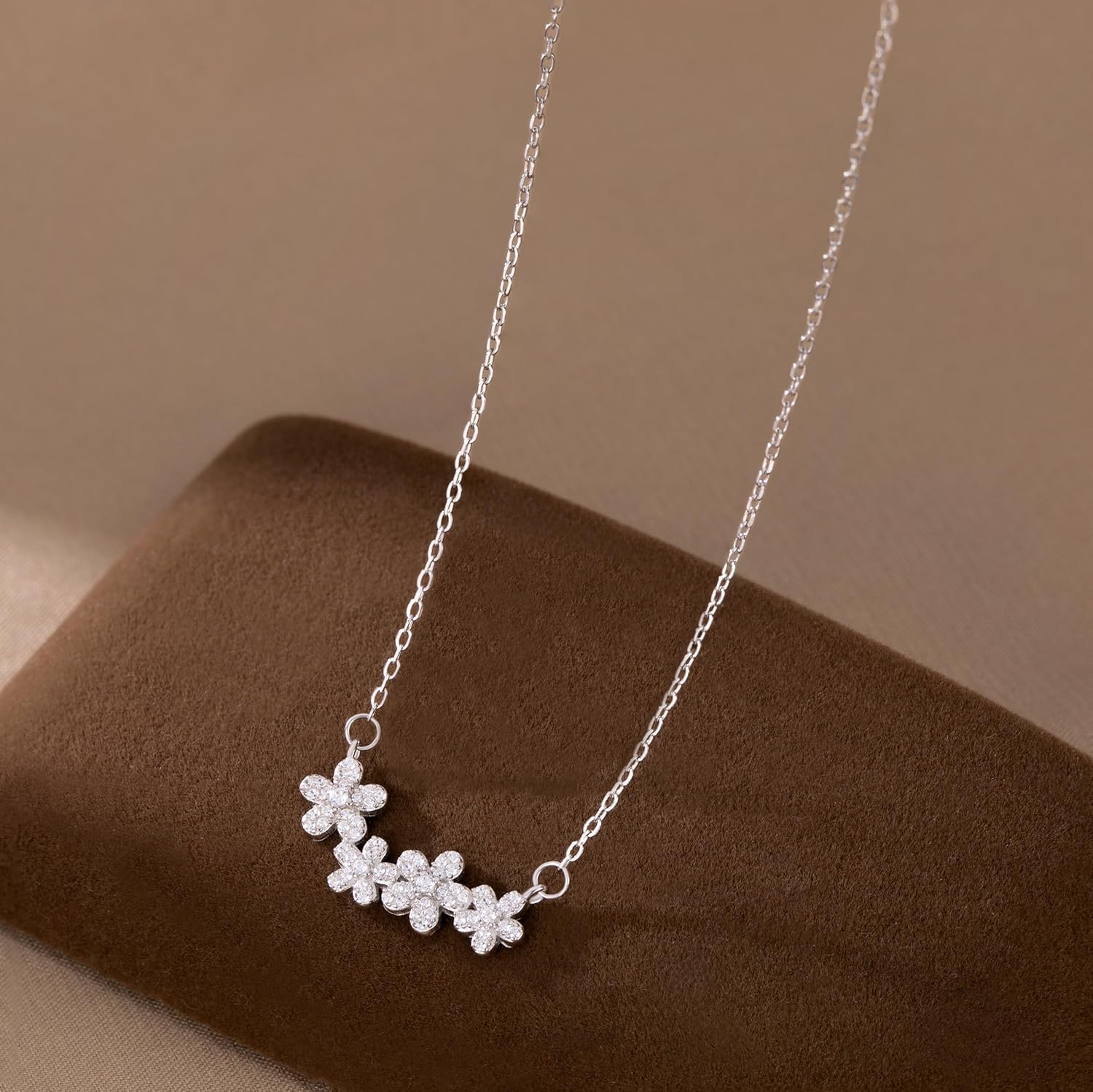 Reffeer Solid 925 Sterling Silver Cubic Zirconia Flower Necklace Chain for Women Teen Girls Flower Choker Necklace Pendant - Image 6