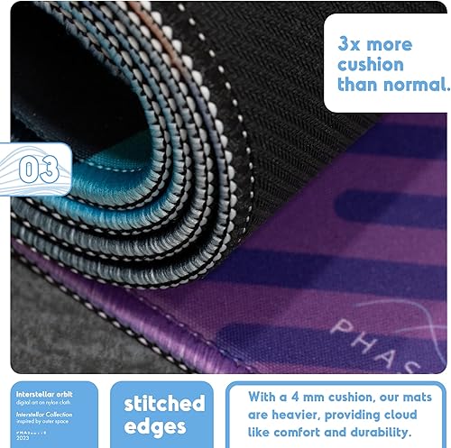 Miniatura 4 de PhaseByte Interstellar Orbit - Alfombrilla de mouse extendida para juegos, antideslizante con bordes cosidos, alfombrilla de escritorio de