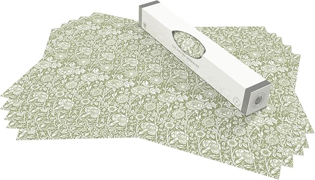 The Master Herbalist William Morris UNSCENTED & WIPE CLEAN Drawer Liners in SAGE GREEN - Perfect for Kitchen Drawers, Shelves, Cupboards & Cabinets