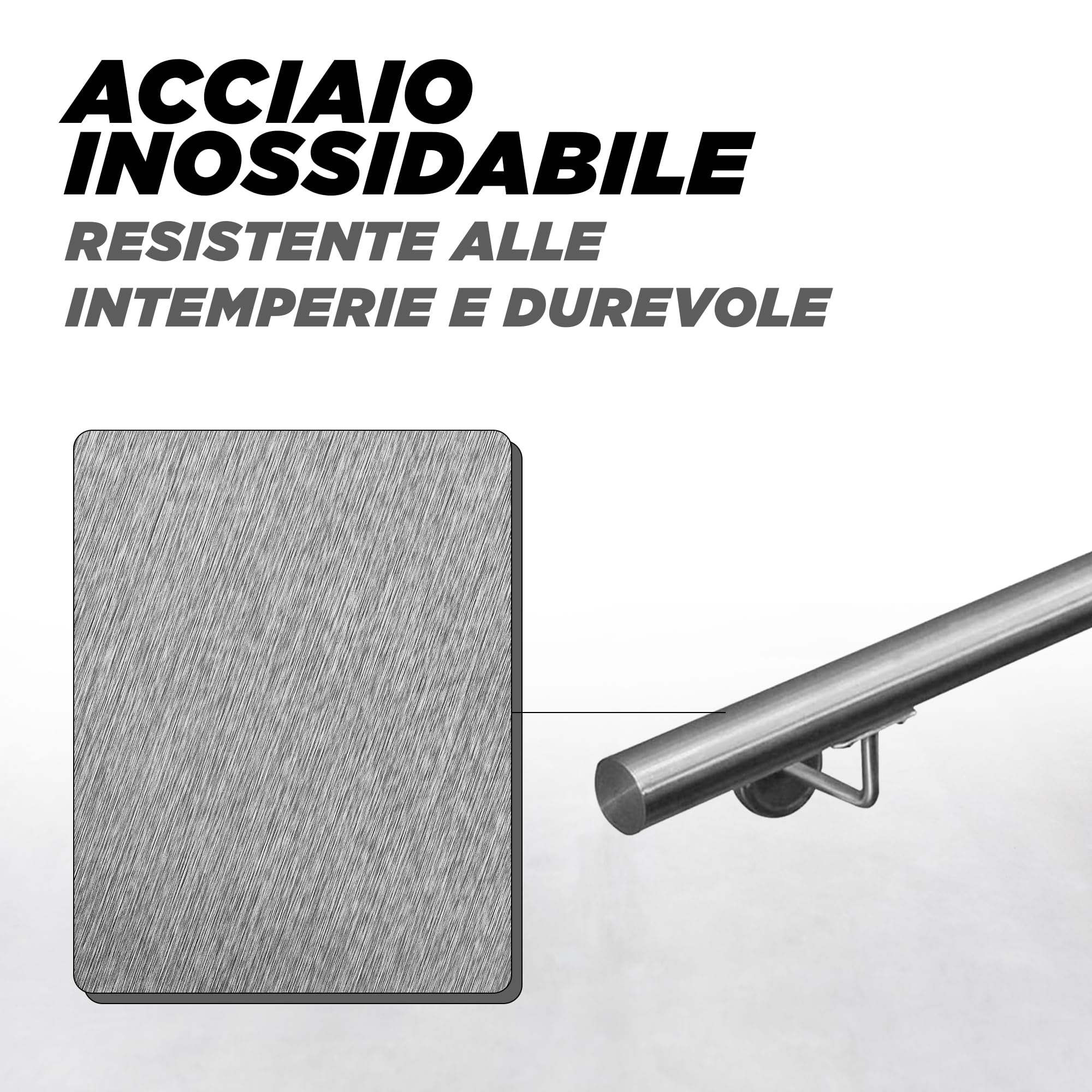 Corrimano scala Acciaio inox AISI 304 Ringhiera diametro 42mm V2Aox 40-1000 cm, Lunghezza:350 cm