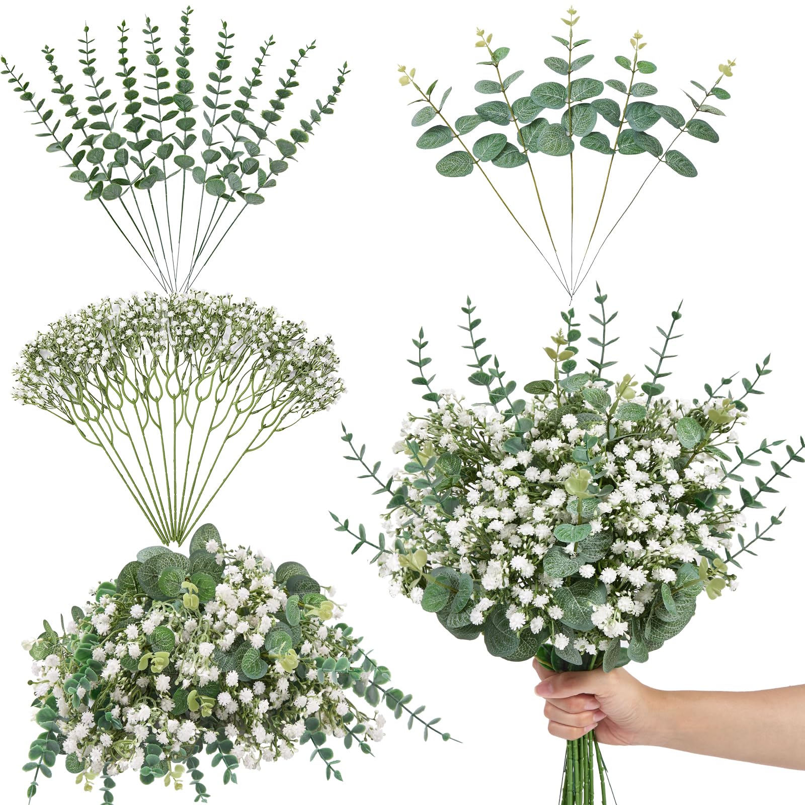 25 tiges d'eucalyptus artificielles Serwalin vertes pour décoration de vase