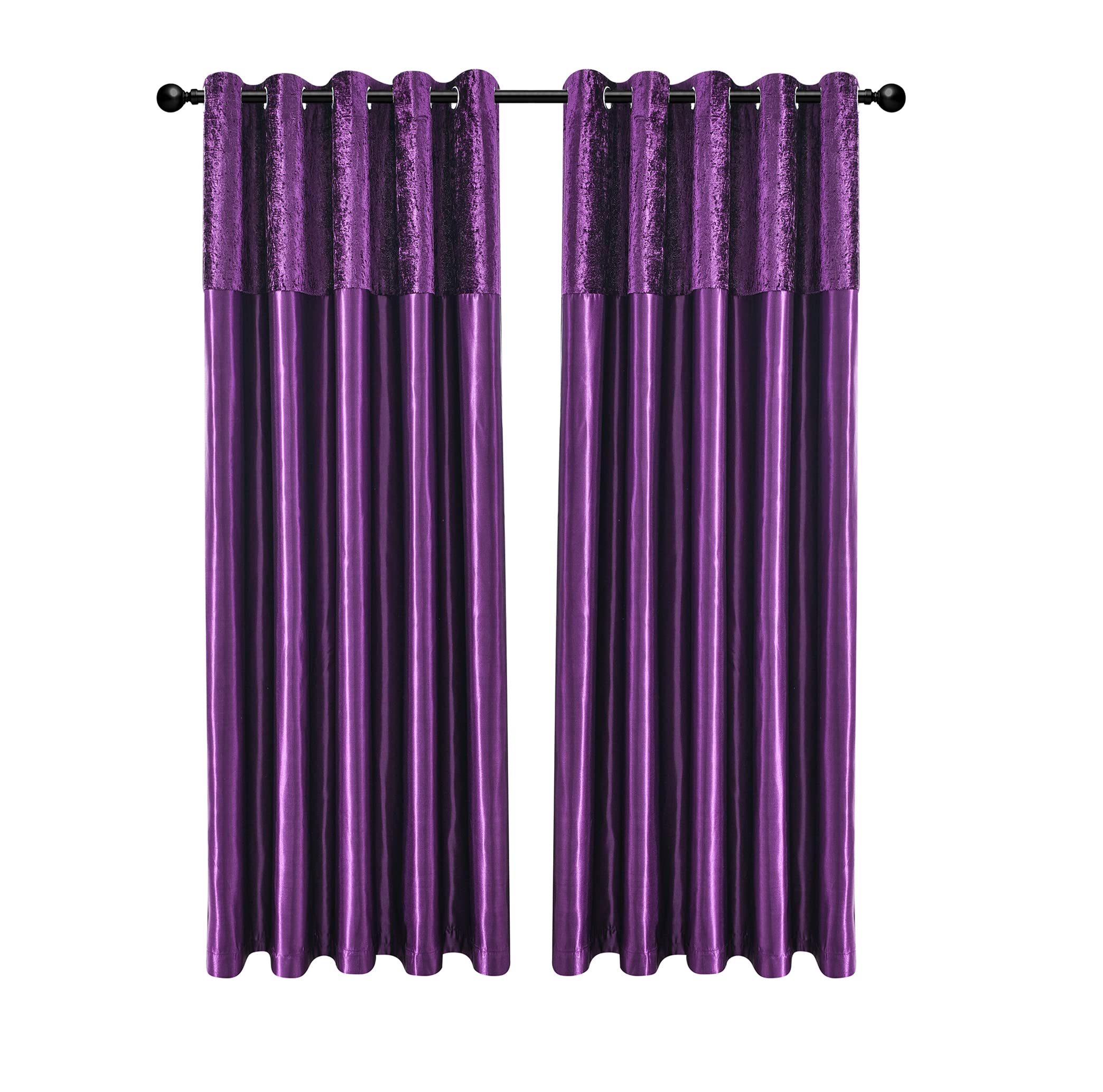 CHARKHAH Crushed Velvet Faux Silk Curtains for Bedroom Living Room Elegant and Silky Blackout Fabric Pair of Fully Lined Door Curtain with Eyelet Rings (Purple, 46" Wide x 90" Drop) โ image 1