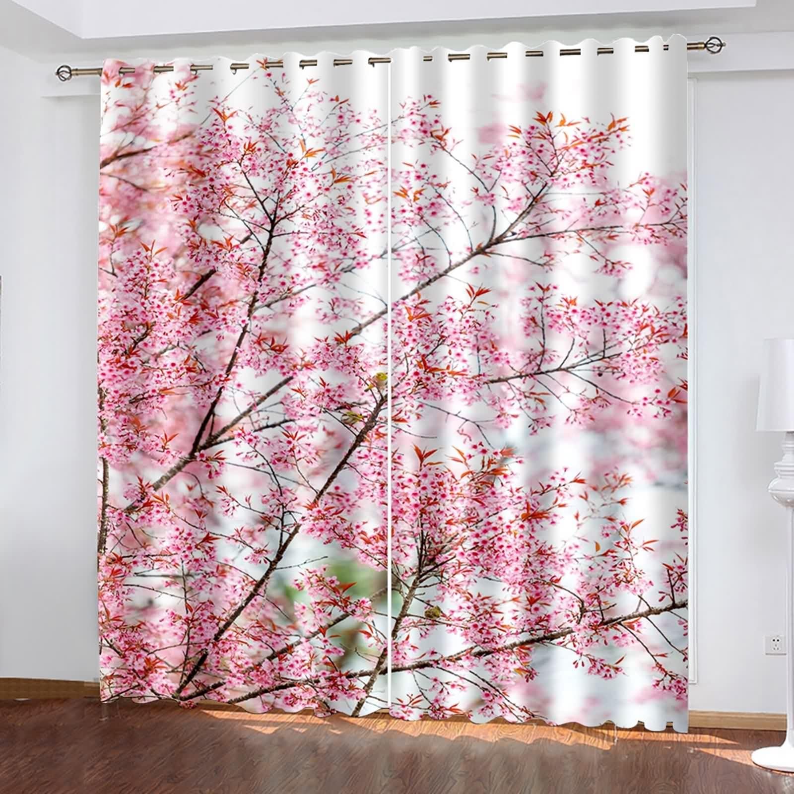 Rideaux Fenetre Chambre, Rideau Anniversaire Rose Marron Polyester Branches et Fleurs Roses 96L x 229H CM Lot de 2