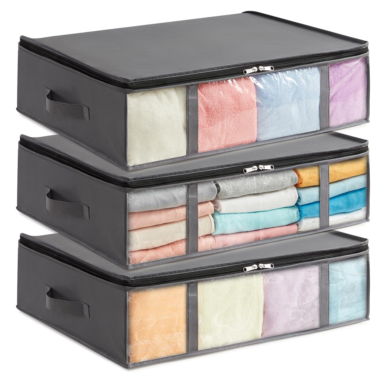 Lifewit 3 Pack Under Bed Storage,40L Clothes Storage Bags with Clear Window 3 40L