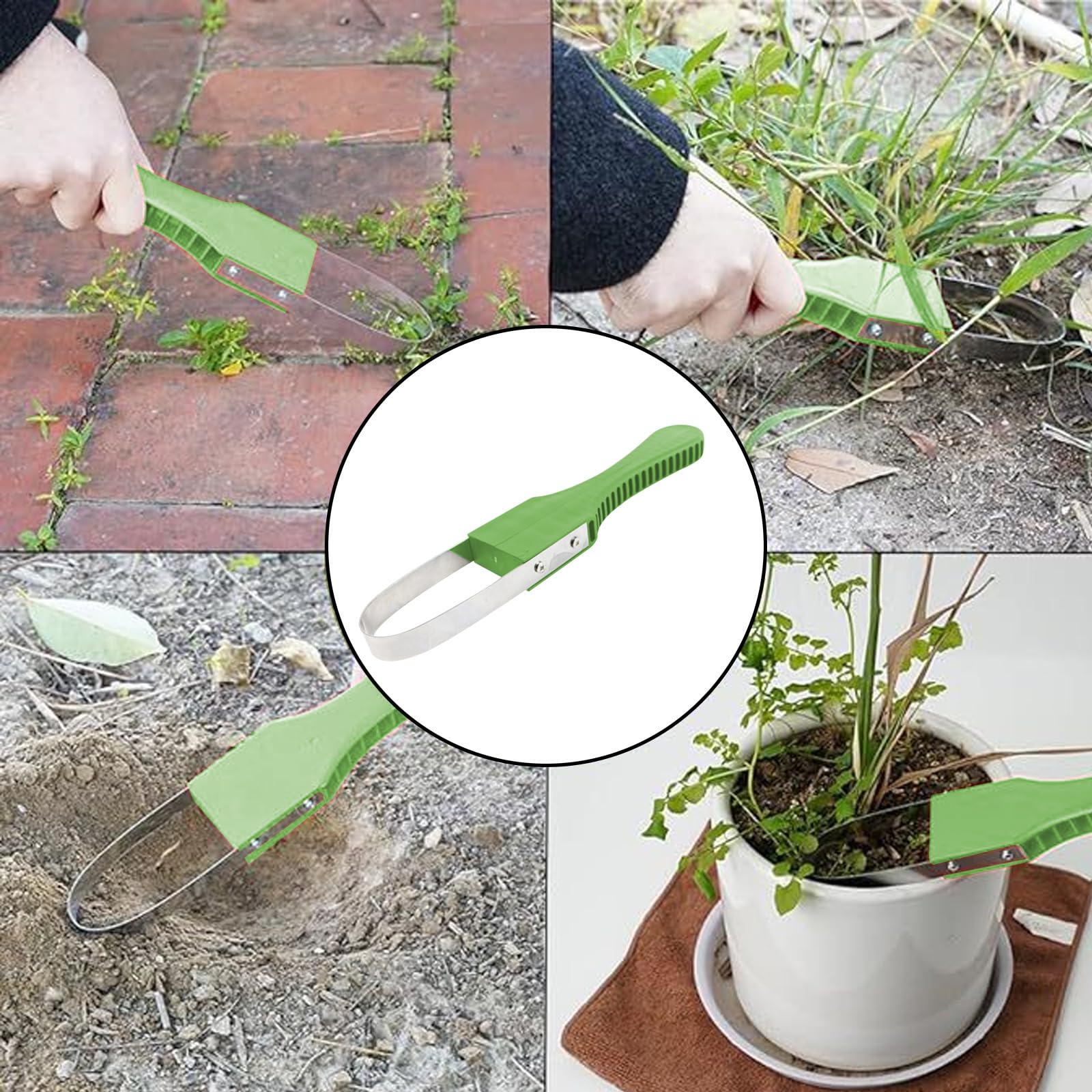 Weeder de Mano de Jardín, Extractor Malas Hierbas, Herramientas Jardineria, Desherbador Manual de Acero Inoxidable, Quitar Malas Hierbas con Mango para Desherbar y Aflojar la Tierra, Verde