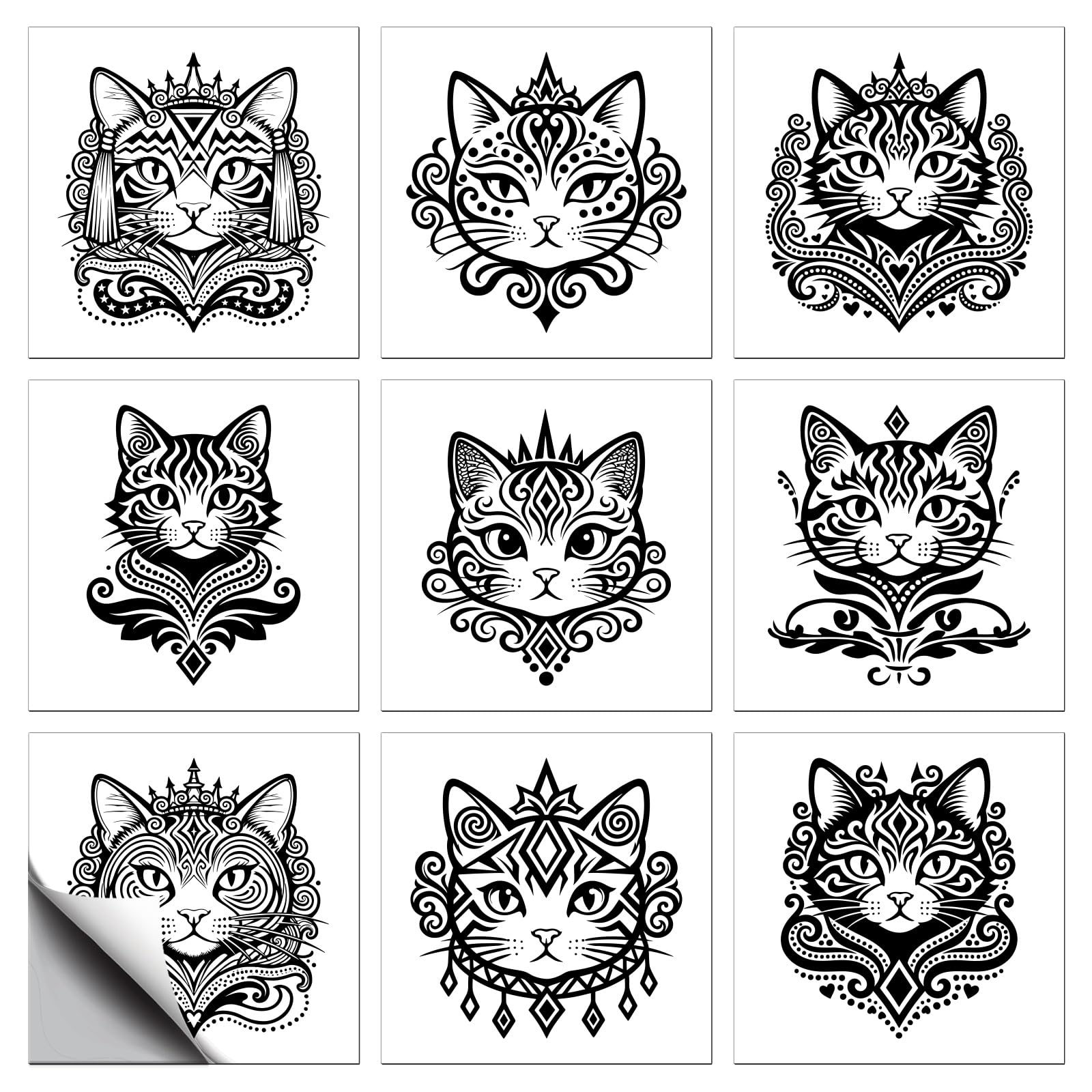 CONCHLERY 36 Pcs 9 Styles Arabic Cat Pattern Peel and Stick Tile Stickers Waterproof Self Adhesive Decals, for Kitchen Bathroom Home Wall Art Decor 4x4 Inch — image 1