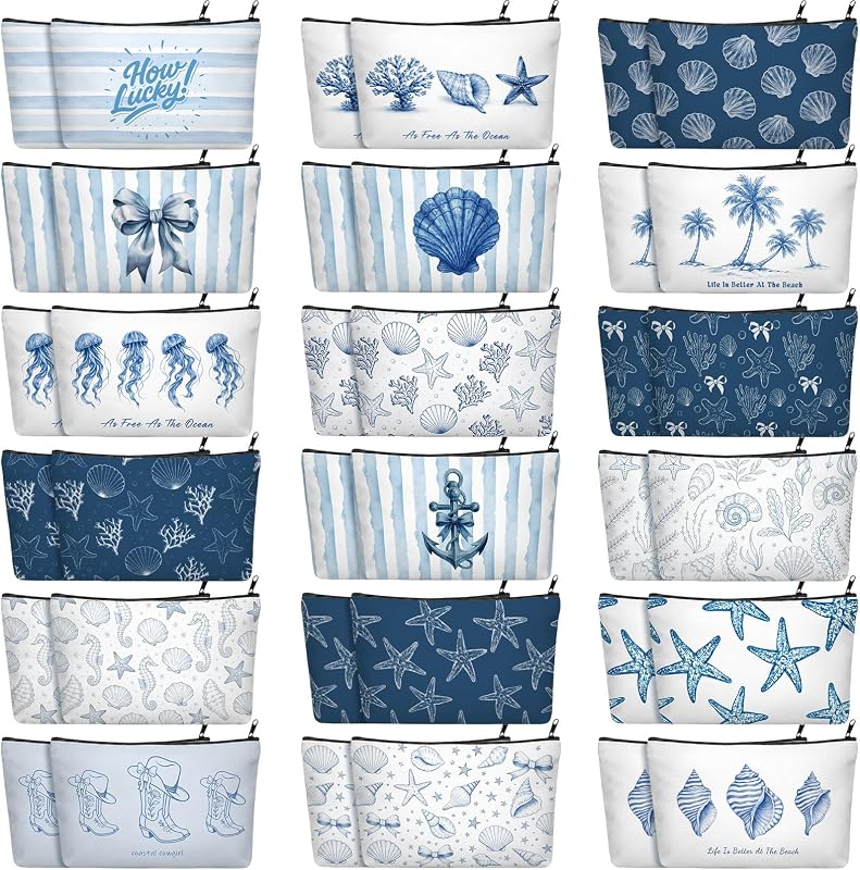 Abbylike Necessaires de Maquiagem com Estampa Oceânica e Zíper, Pacote com 36