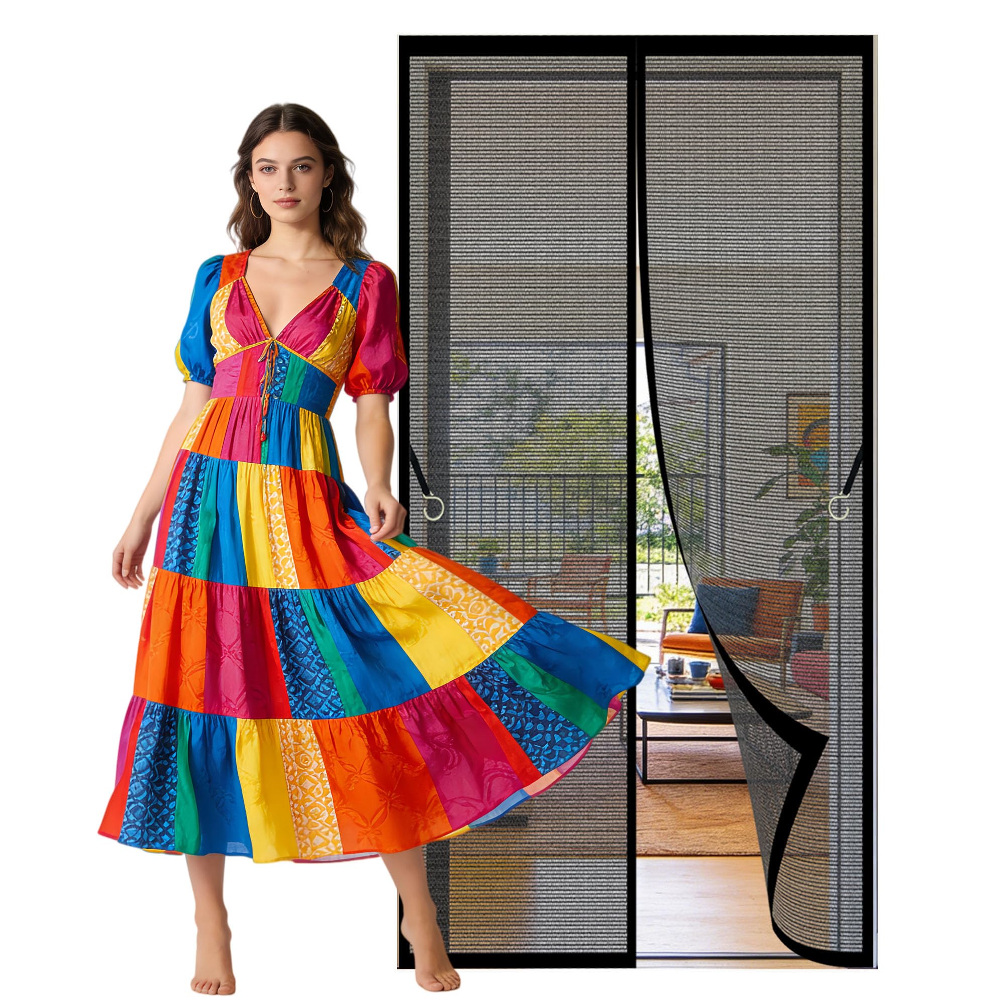 Magnetic Fly Screen 94 x 196 cm Hands Free Closing Insect Protection Door Keeps Bugs Out Suitable for Balcony, Terrace, Cellar, Bedroom and Sliding Room, Black