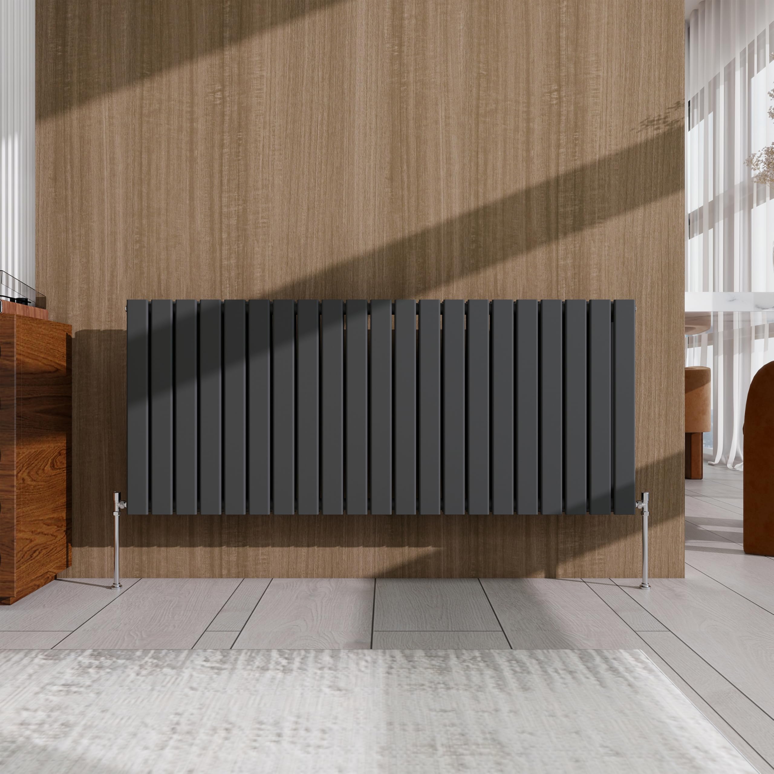 Anthracite Horizontal Designer Radiator – 600×1428mm Double Panel Flat – Modern Central Heating Bathroom Radiator — image 1