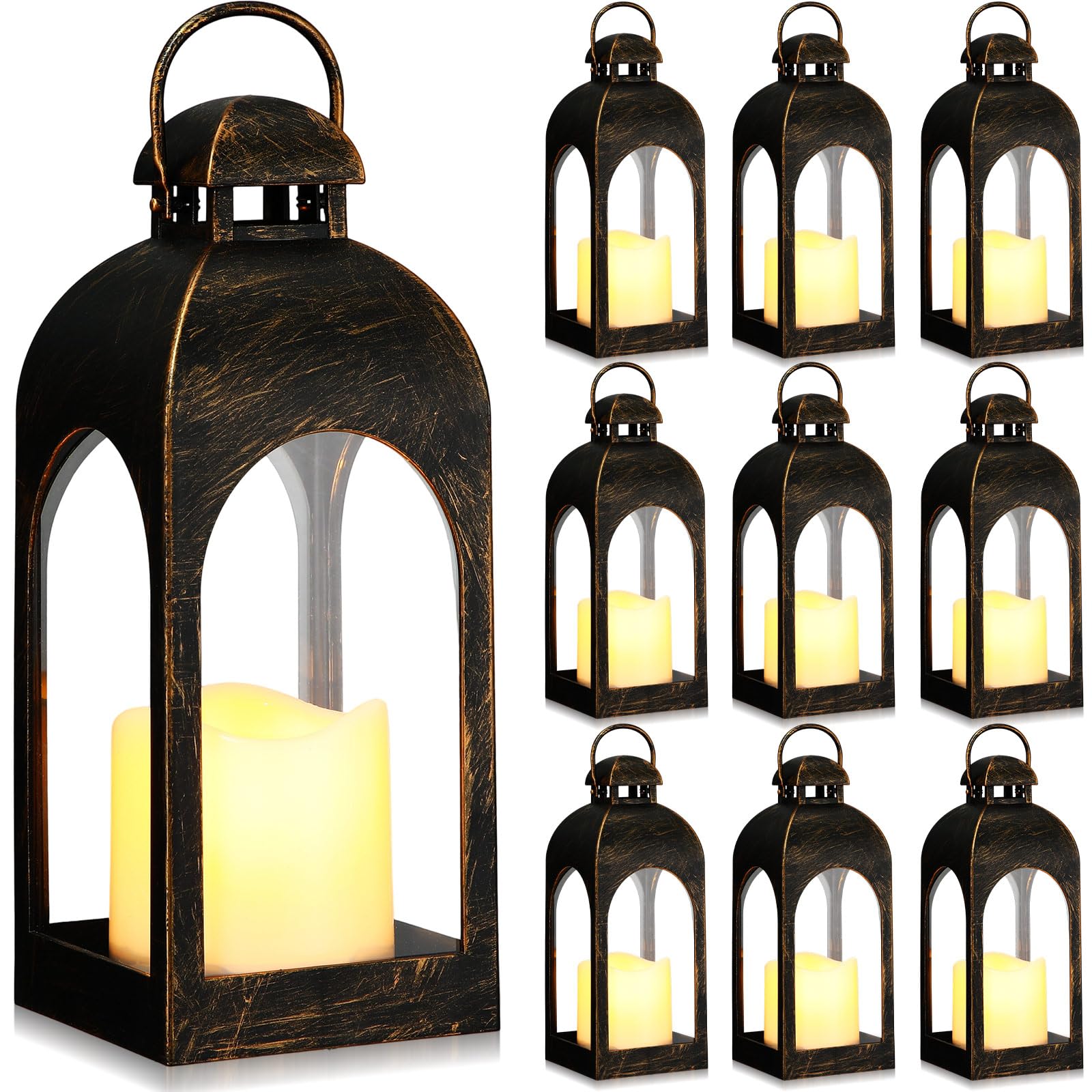 Faroles decorativos de boda de 10 pulgadas Tujoe con vela LED y pilas incluidas en bronce