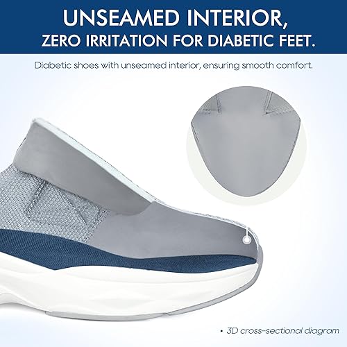 Miniatura 3 de Ortho+rest Zapatos para caminar diabéticos para hombre, zapatos para edema para pies hinchados, soporte de arco, zapatillas ortopédicas