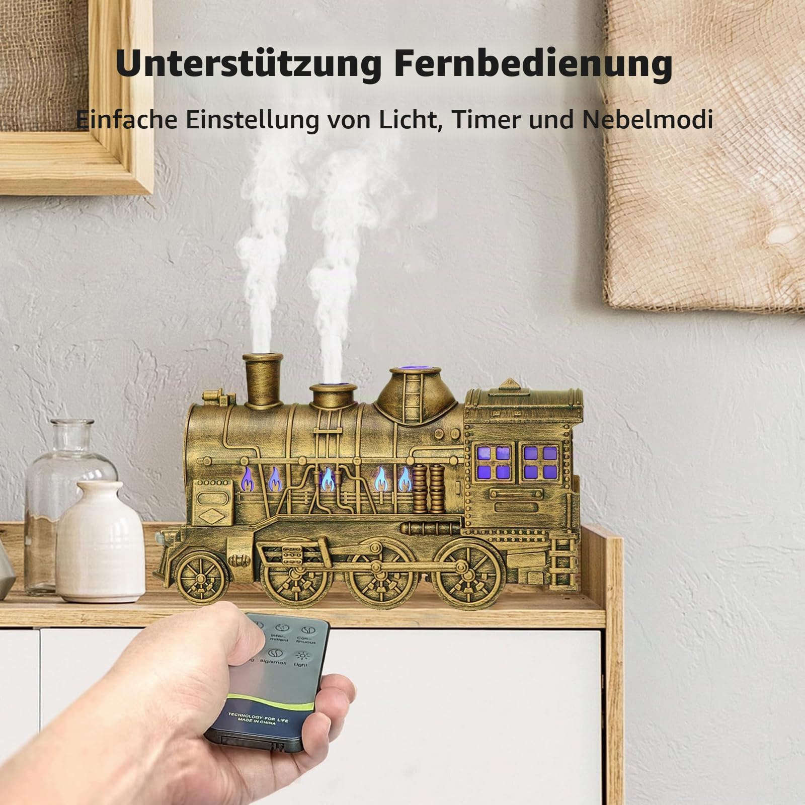 Aroma Diffuser, 300ml Ultraschall Duftöle Diffuser Luftbefeuchter für Ätherische Öle, mit Fernbedienung, 2 Timer, Auto Shut-Off, 2 Farben LED, Zwei Sprühmodi, Super Leise,Messing