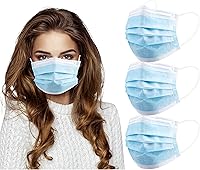 Vista 6 de akgk Mascarillas desechables de 100 unidades, máscara facial azul, máscara desechable de 3 capas con cintas elásticas para las orejas