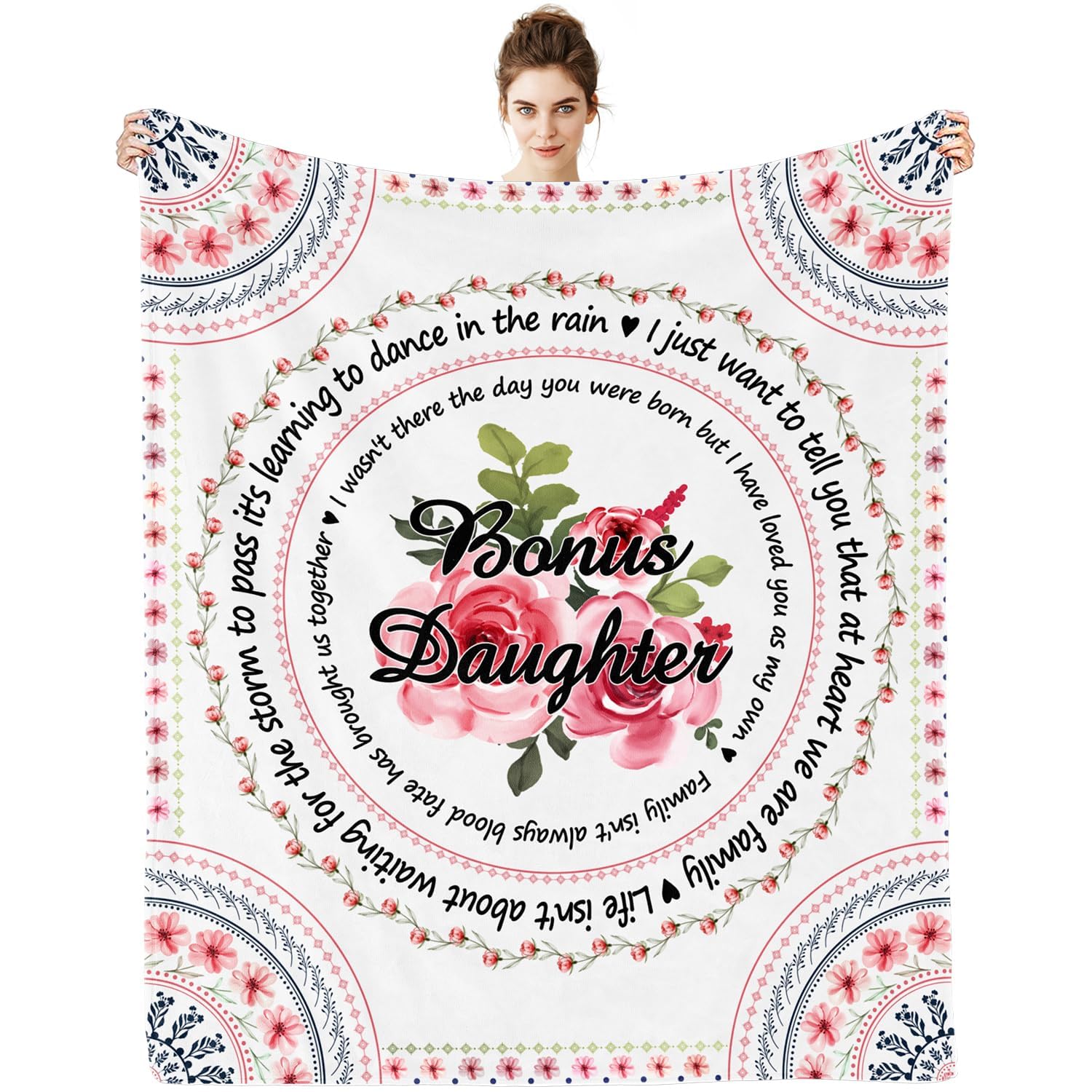 Dulkjio Women's Flower-To My Bonus Daughter Bonus Daughter Gifts, Bonus Daughter Blanket, Gifts For Stepdaughter, Stepdaughter Gifts From Stepmom, Bonus Daughter Birthday Gifts, Step Daughter Gifts Throw Blanket 60"X50"