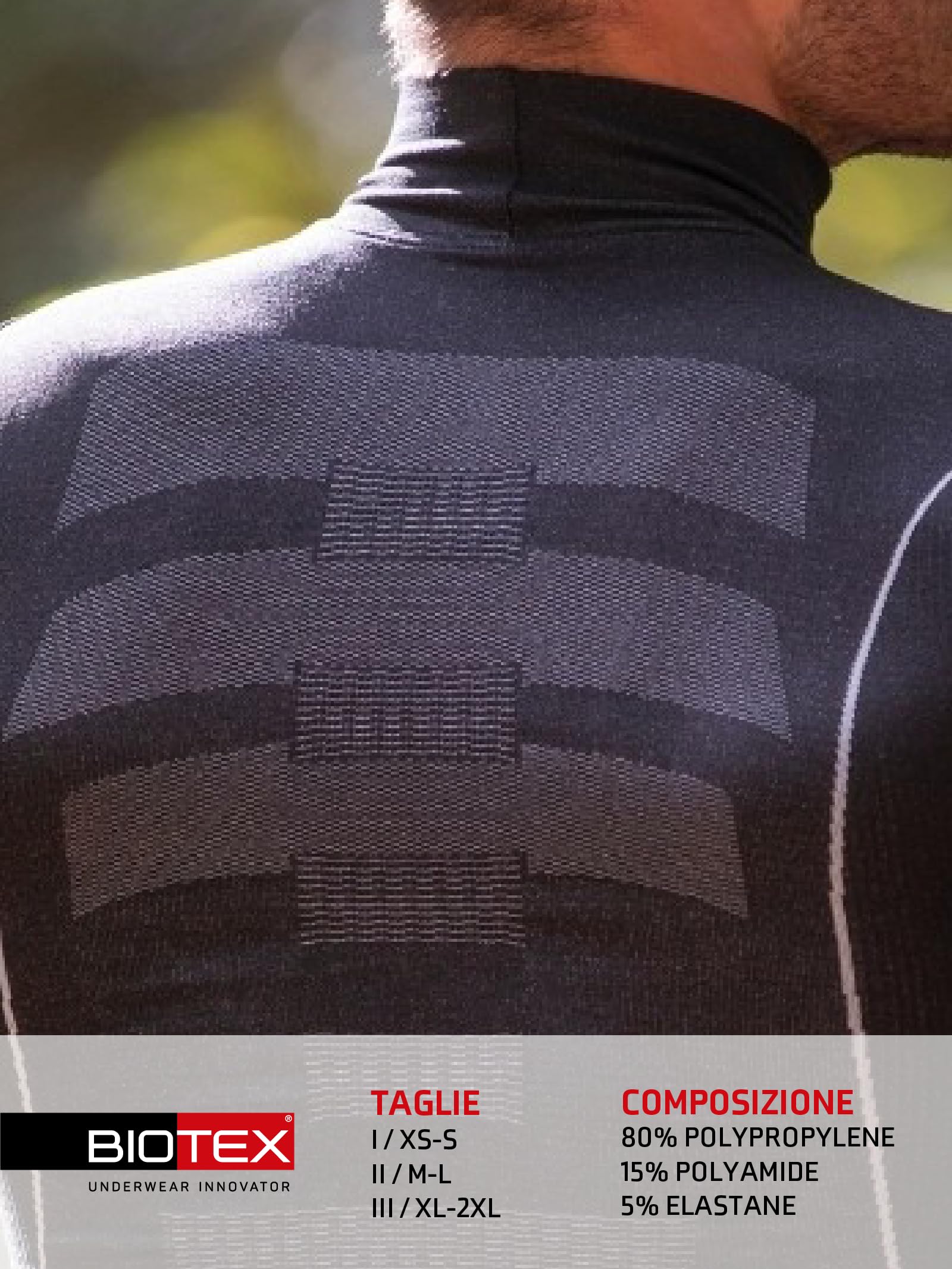 BIOTEX Lupetto Warm Effect per Ciclismo e Running, Intimo Tecnico Sportivo, Maglia Termica a Manica Lunga a Collo Alto, Nero