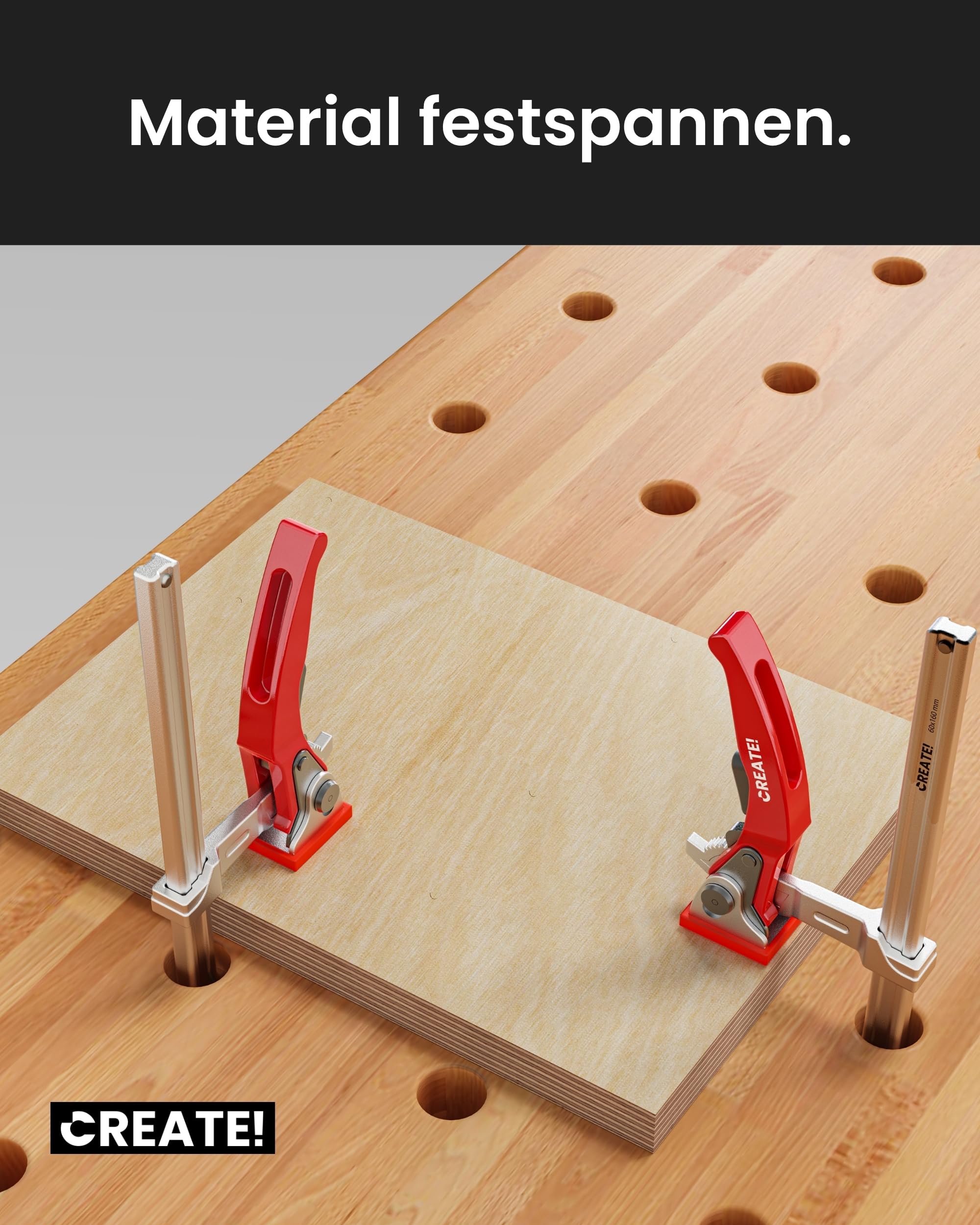 CREATE! cFix-Click - Hebelzwinge 2er-Set 160 mm (T-Nut Zwinge inkl. Schutzkappe) Schnellspanzwinge - Einhandzwinge