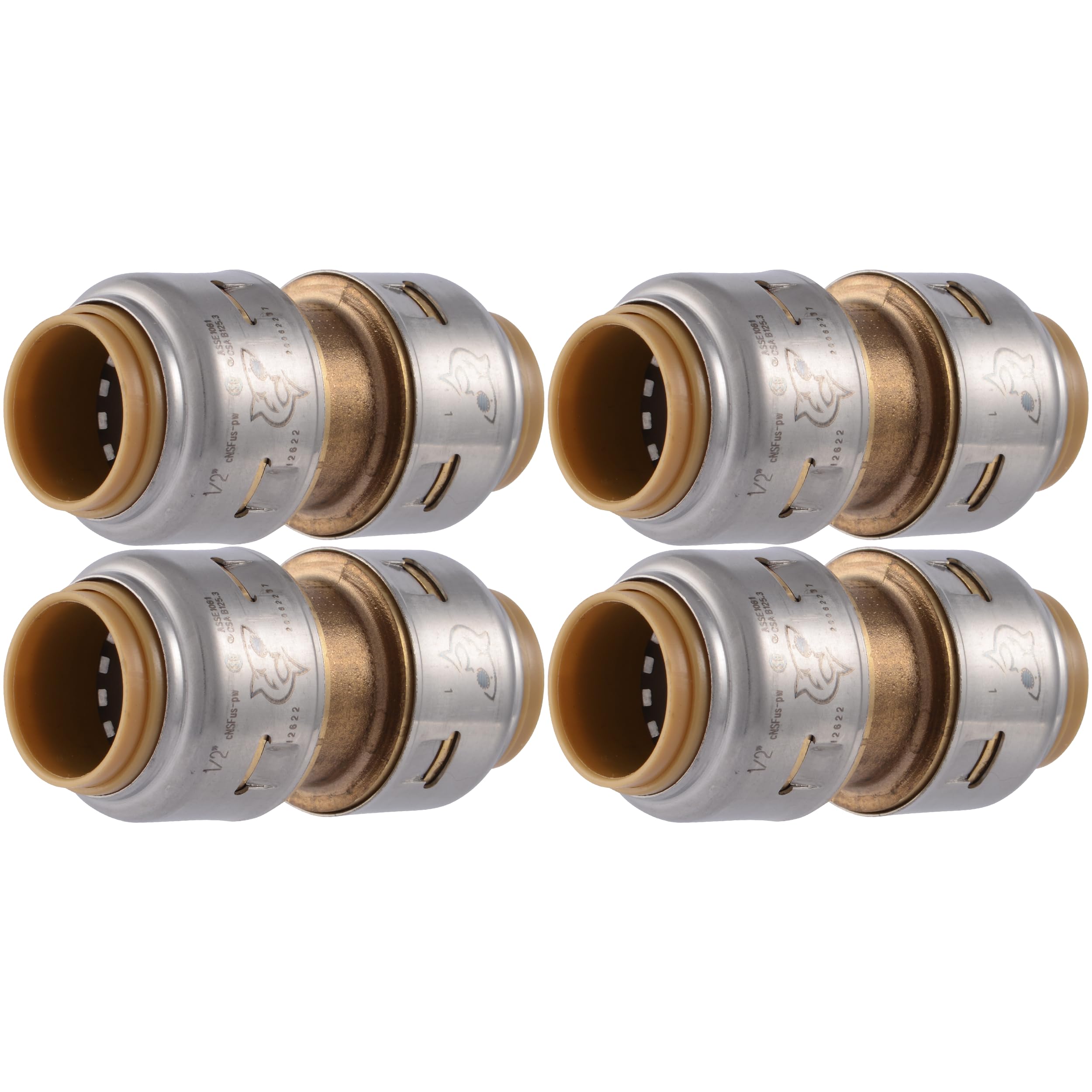 SharkBite Max 1/2 Inch Coupling, Pack of 4, Push to Connect Brass Plumbing Fitting, PEX Pipe, Copper, CPVC, PE-RT, HDPE, UR008A4