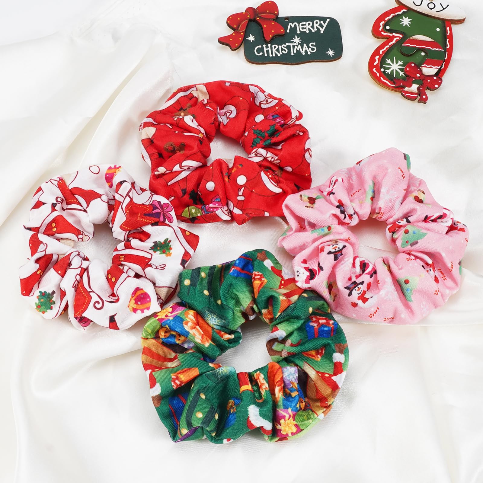 Coleteros elásticos para el pelo de Navidad para mujer, con lazo para el pelo, coleta de caballo