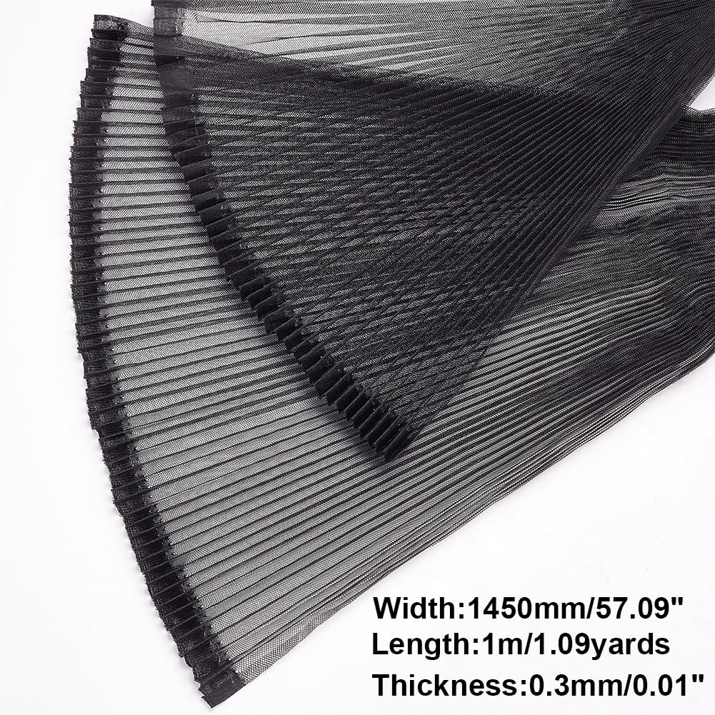 WADORN 1M Bordi In Pizzo Arricciato, Tessuto In Pizzo Plissettato Largo 145cm, Bordo In Organza, Chiffon, Tulle, Bordatura In Organza con Volant, Applicazione per Cucito Fai Da Te, Nero