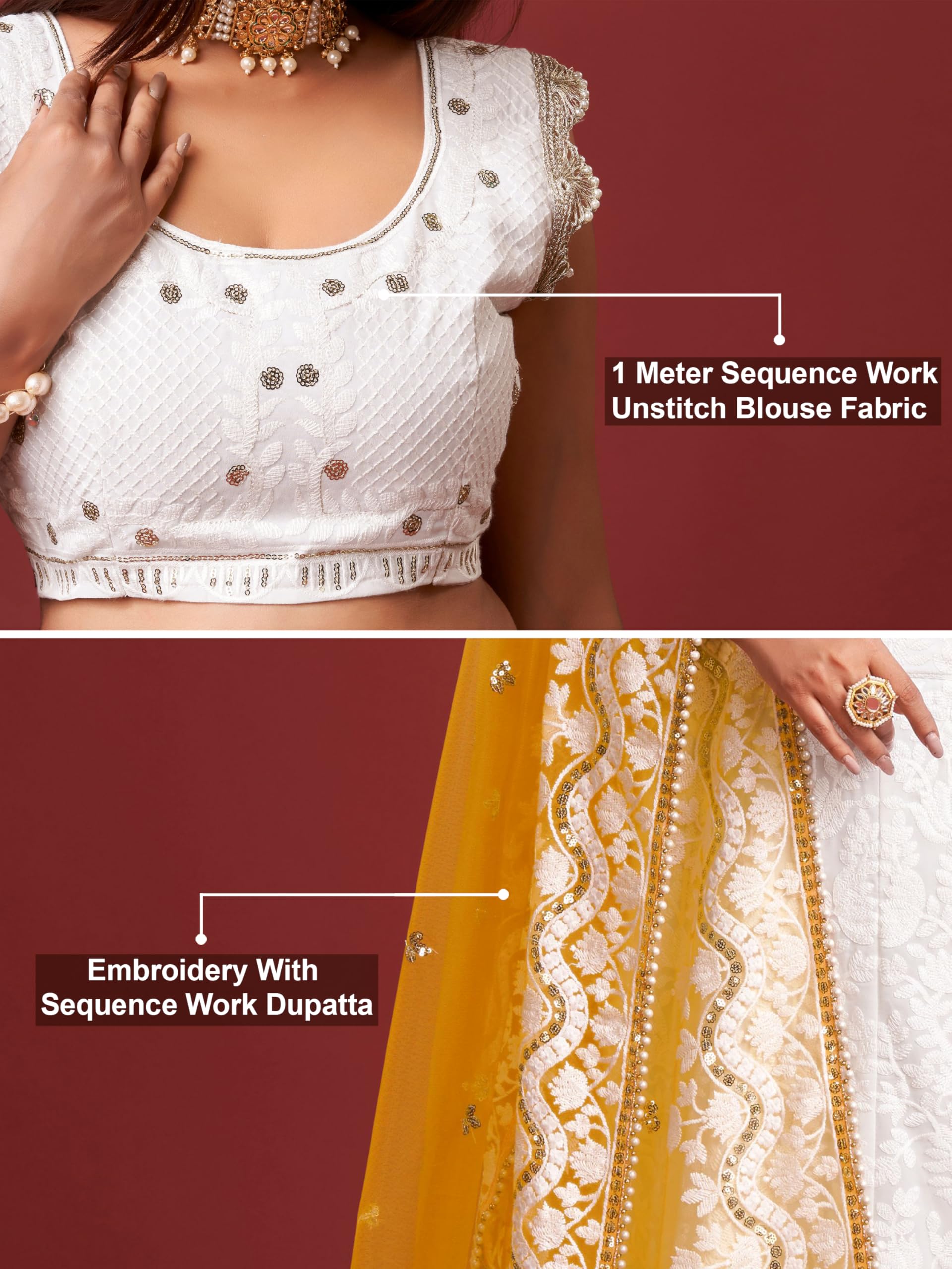 TRENDMALLS Women's Georgette Embroidery Bridal Lehenga Choli With Dupatta (L66-White, Semi stitched) 4