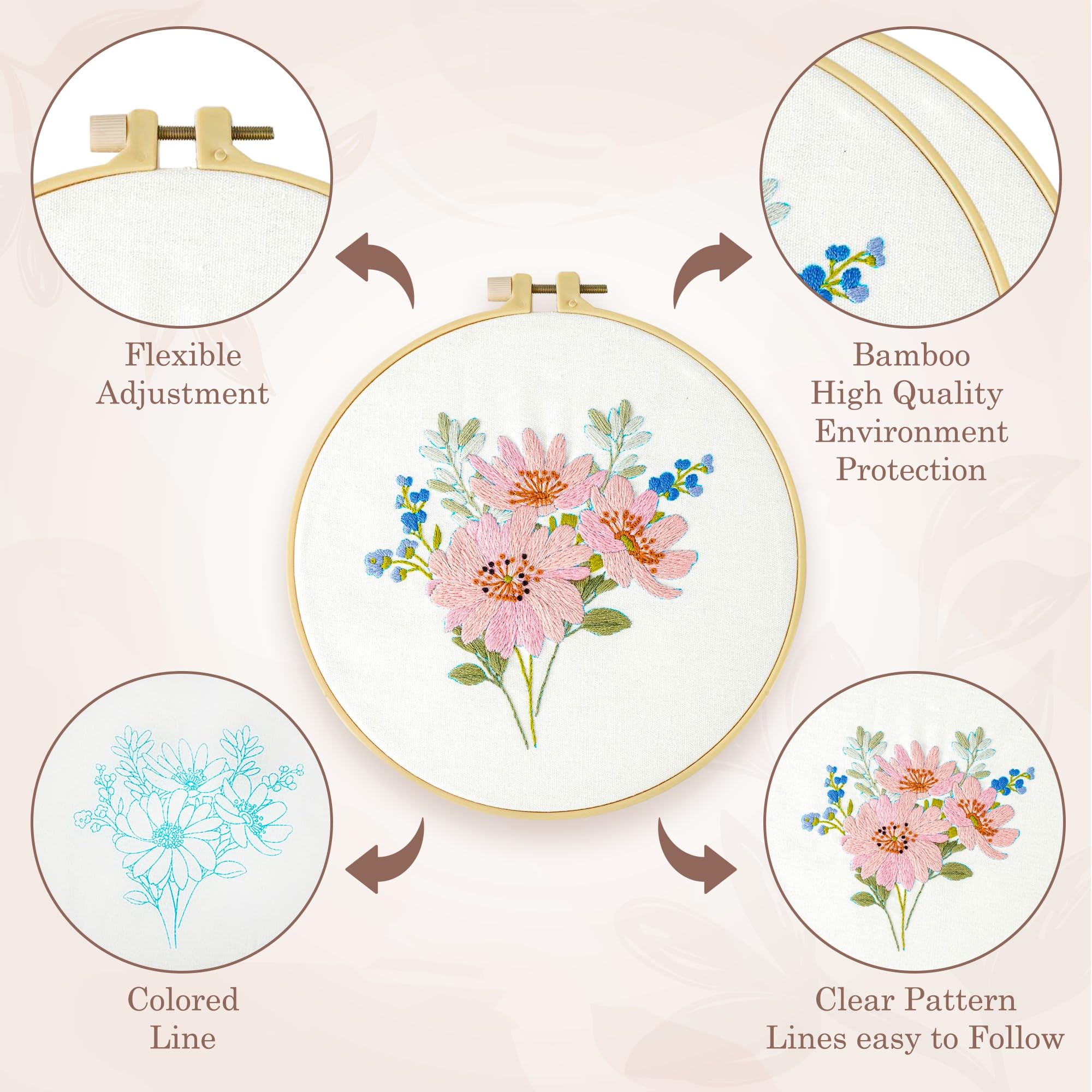 Royal Season 3 Embroidery Set - Needlepoint & Flower Designs for Beginners & Kids