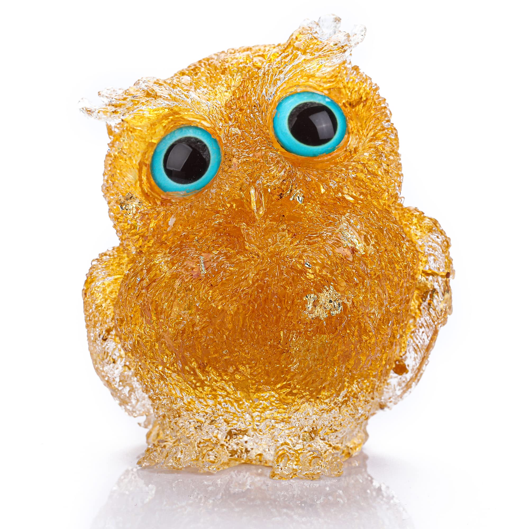 Dytartzx Gold Hand Carved Natural Crystal Owl Statue I Healing Gemstone Animal Figurine-2Pices Home Office Decor Gift Box (Gold)