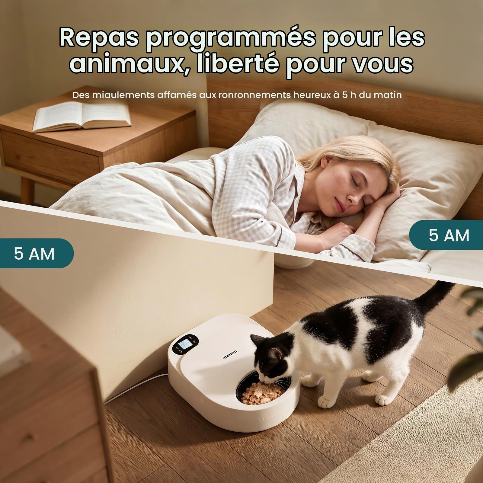 Mangeoire Automatique pour Chat avec Refroidissement, Pas de Packs réfrigérants, fraîcheur 48 h, pour Nourriture Humide et sèche, minuterie pour contrôle des portions, Heures de Travail et