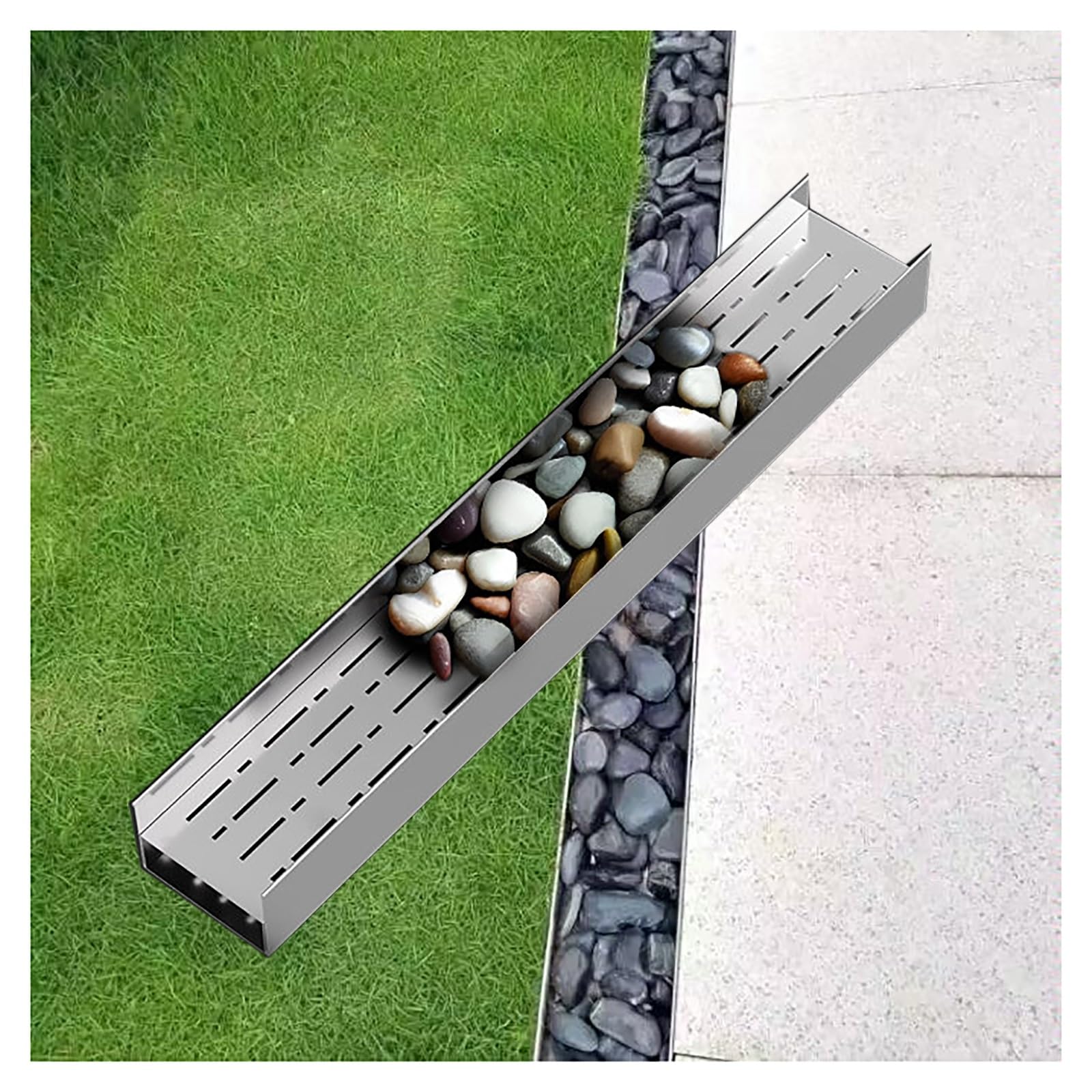 GLDYTVF Narrow 304 Stainless Steel Drainage Channel System with Grates Ideal for Patios Walkways and Concrete Pavers (H20*W15CM/H7.87*W5.91IN)