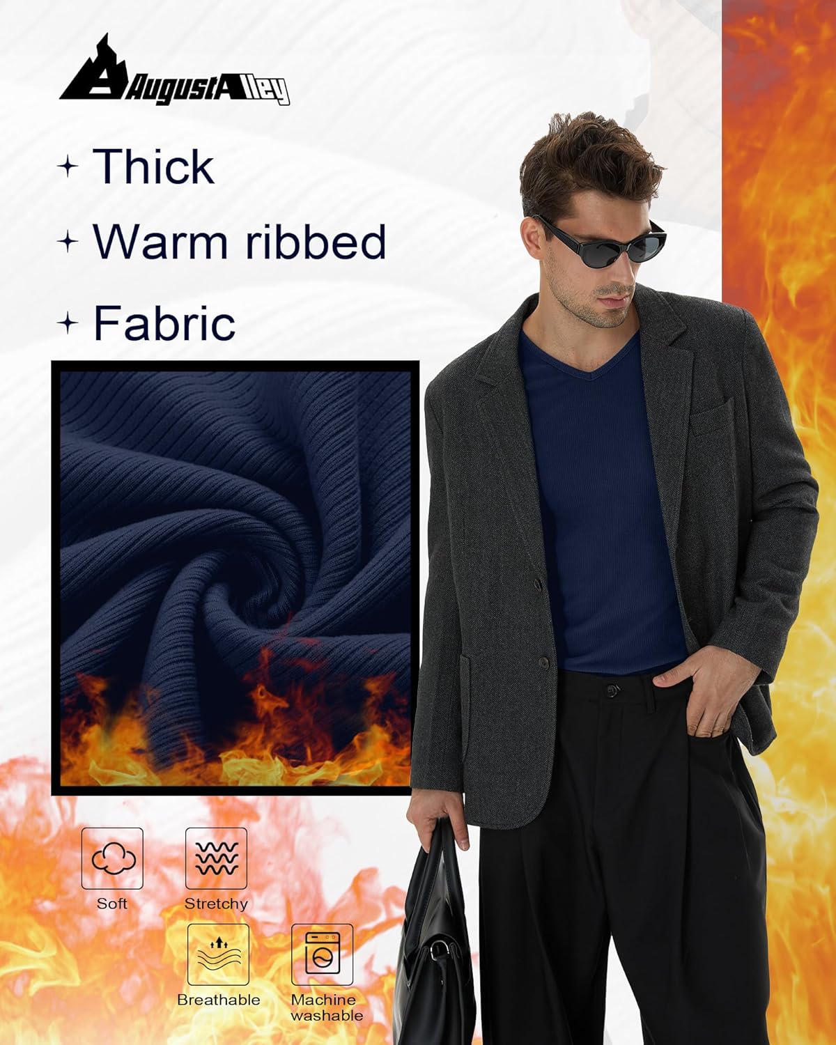 4 Pack Men's Big and Tall Long Sleeve Thermal T-Shirt, Cotton Slim Fit V Neck Ribbed Underwear Base Layer Top - Image 4