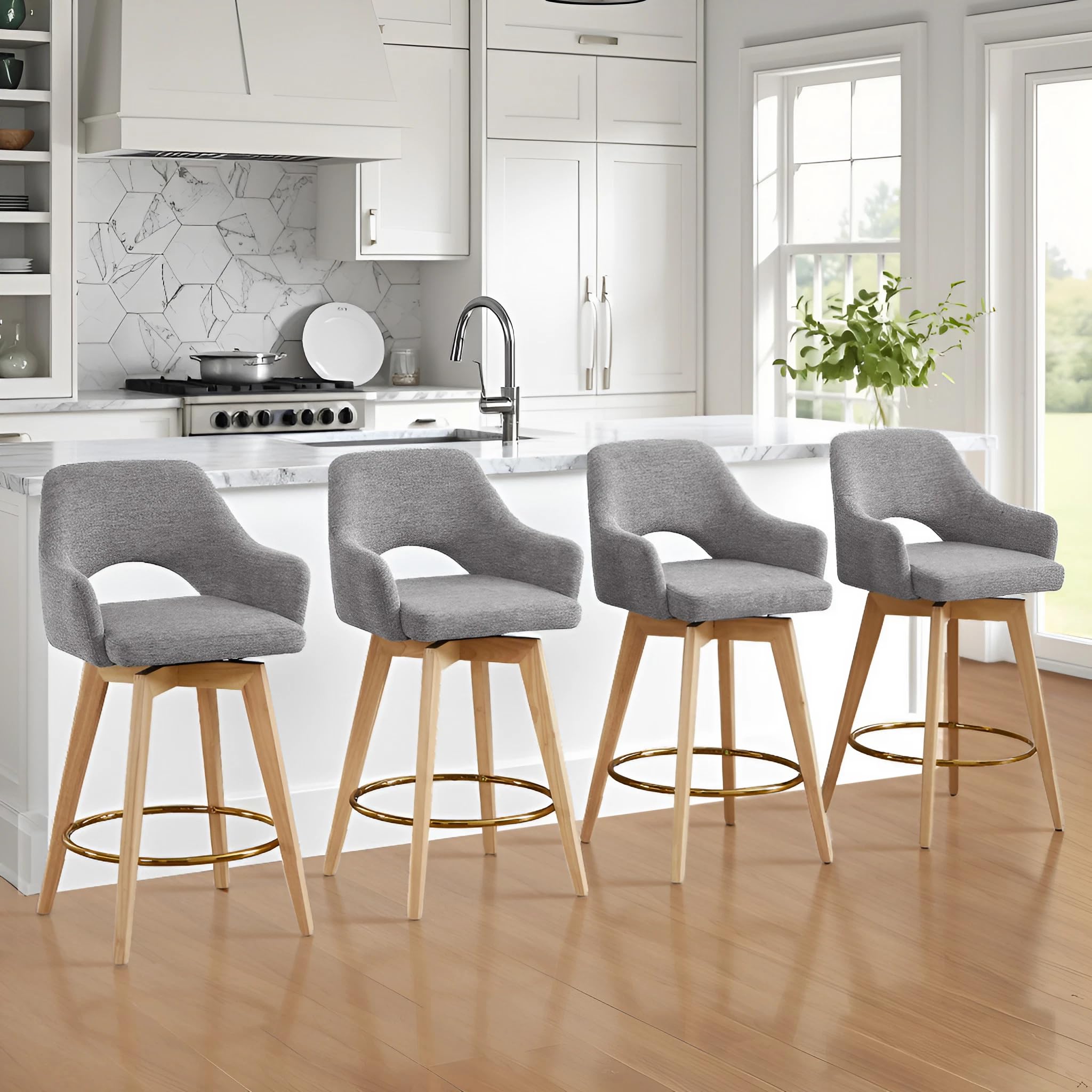Zesthouse Swivel Bar Stools with Back &amp; Arms, Wood Counter Stools Set of 4