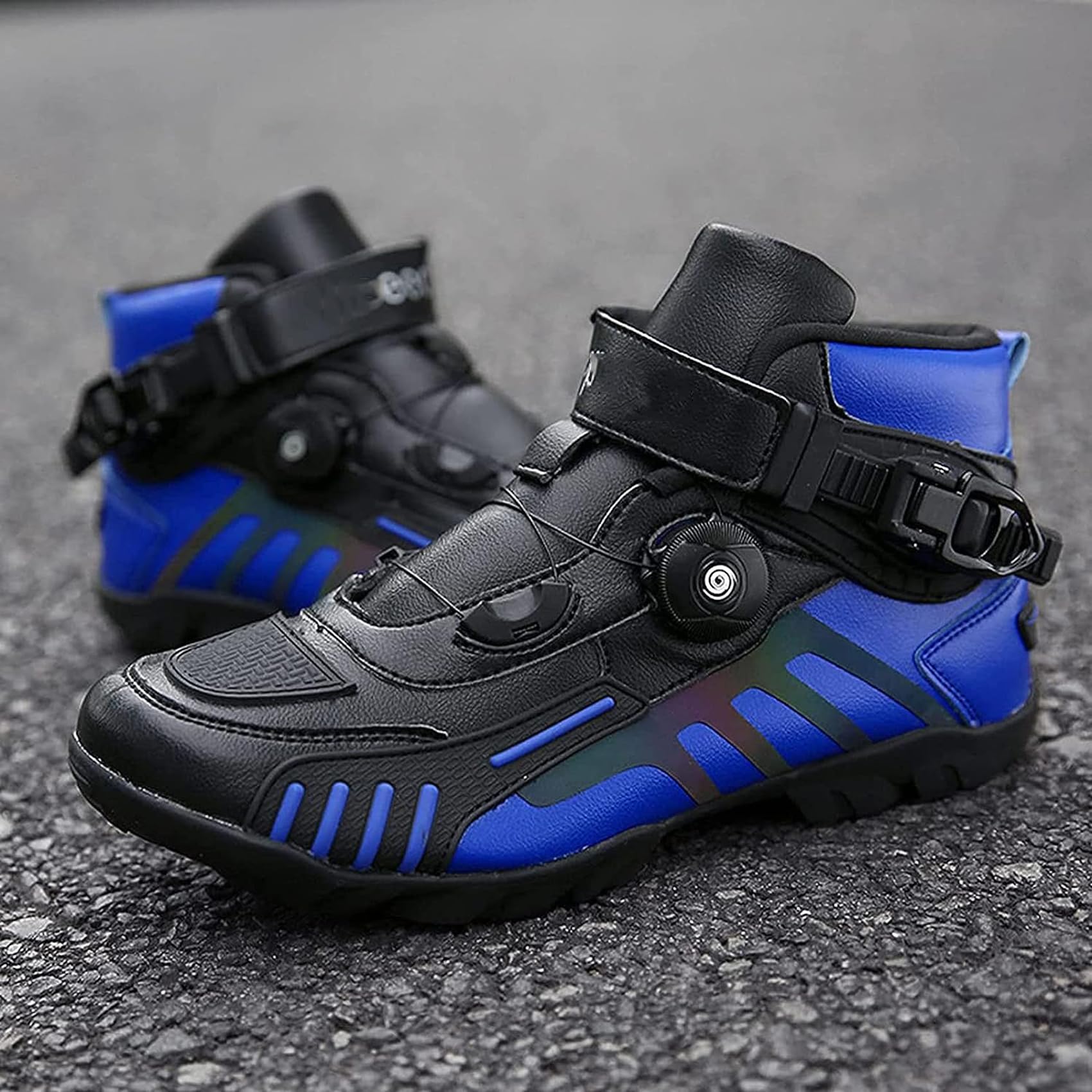 DJFOG Herren Motorradschuhe Schwarz Motocross Kurze Stiefeletten Wasserdichtes Leder, Motorrad-Offroad-Schuhe Rennsportstiefel