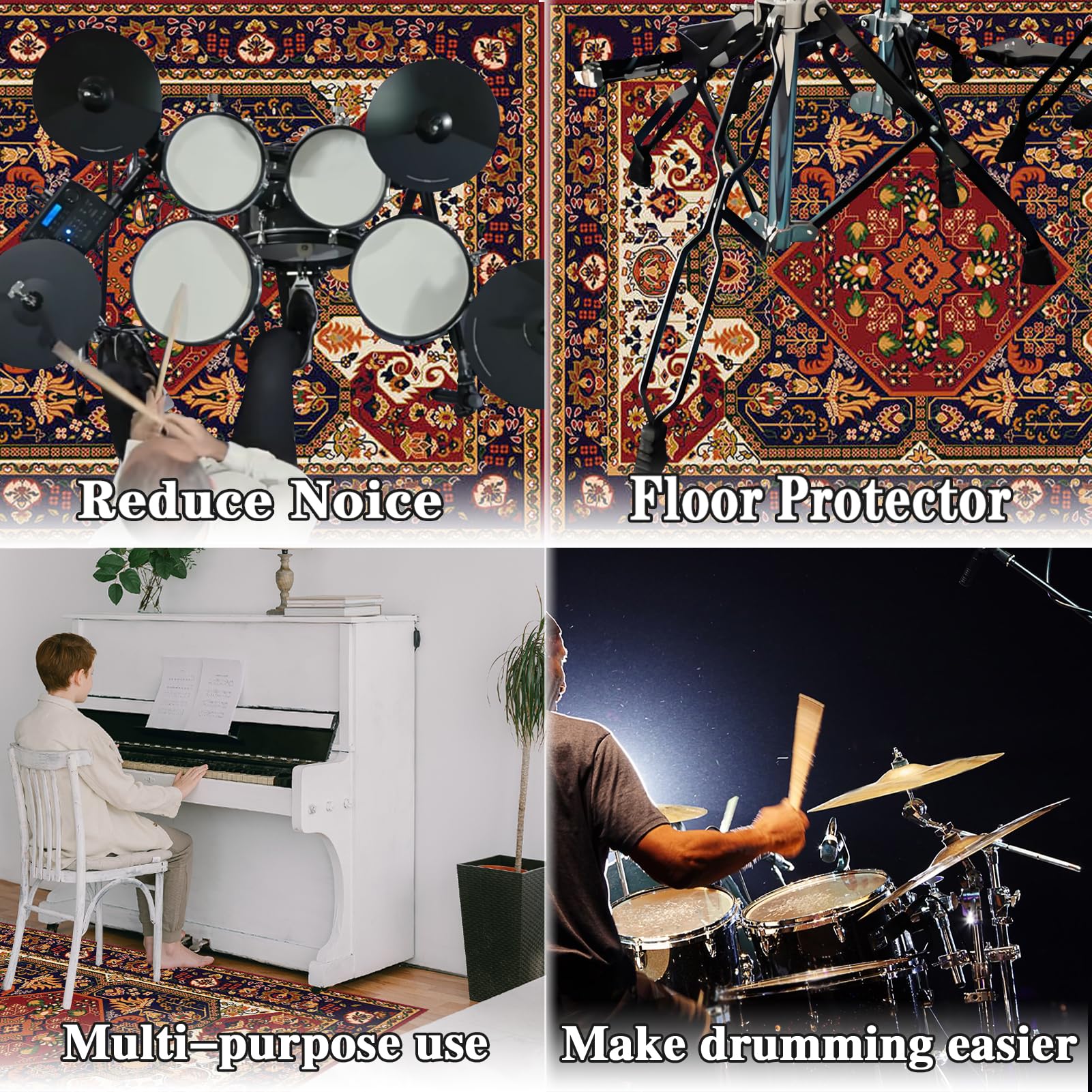 Tapis insonorisant pour Batterie électronique, Tapis de Tambour, Tapis Batterie Insonorisé pour Basse Caisse Claire, Tapis Professionnel Rectangulaire de Jazz Tapis de Batterie 120 x 80 cm