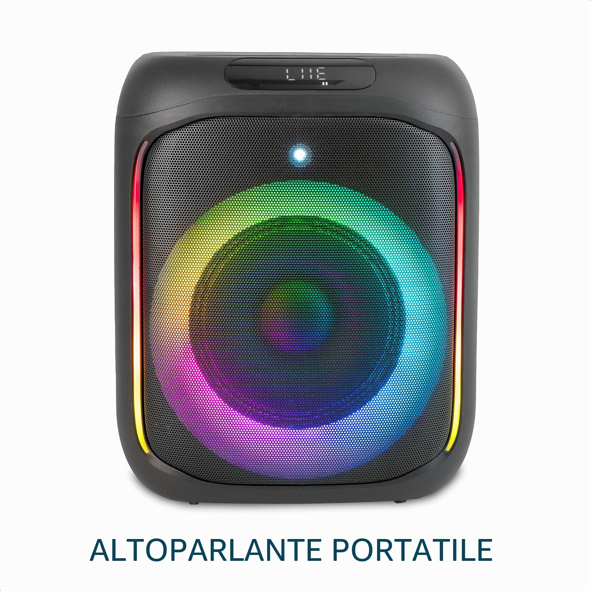 Ibiza - CUBE180 - Altoparlante a batteria da 180 W con microfono a filo ed effetto luce - Bluetooth, USB, MicroSD, TWS - Nero