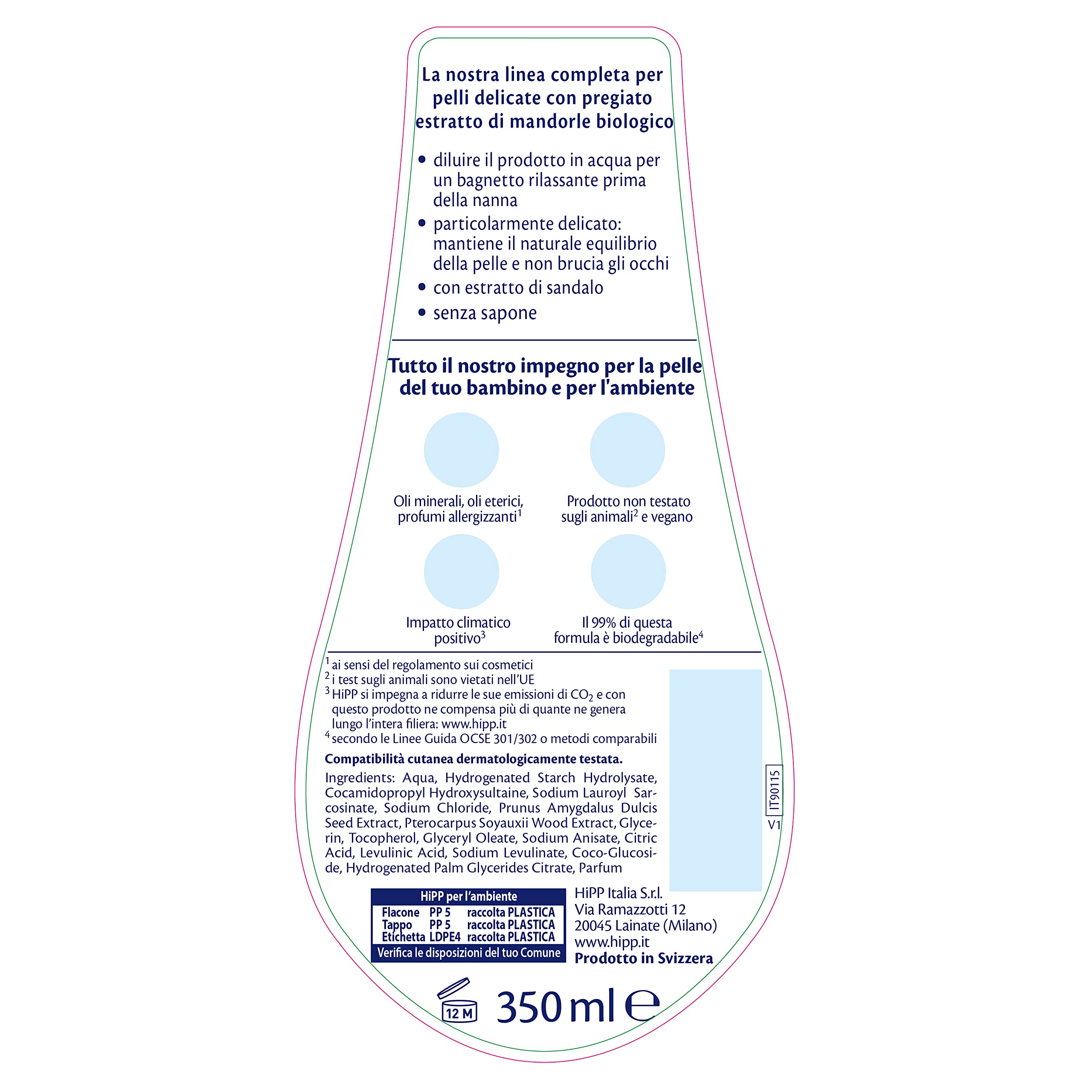 HiPP Baby Care wanienka dobranoc, żel pod prysznic dla dzieci, relaksuje i wspomaga odpoczynek, do skóry wrażliwej, z ekstraktem z drzewa sandałowego, 1 butelką 350 ml