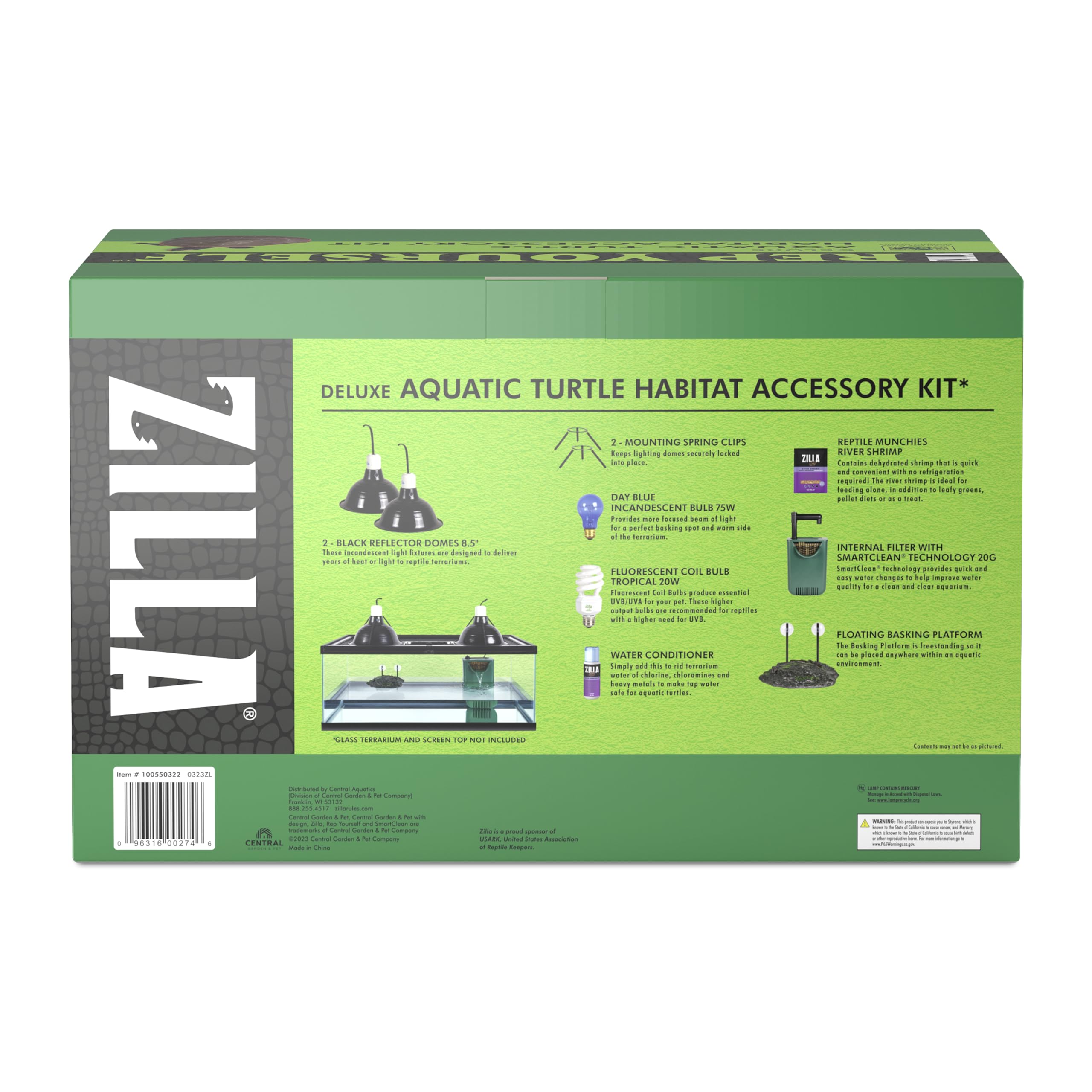 Zilla Aquatic Turtle Habitat zestaw akcesoriów, prosty zestaw startowy dla żółwi, łącznie z oświetleniem, platformą słoneczną, filtrem wewnętrznym, uzdatniaczem wody i karmą, idealny do siedlisk 20 g