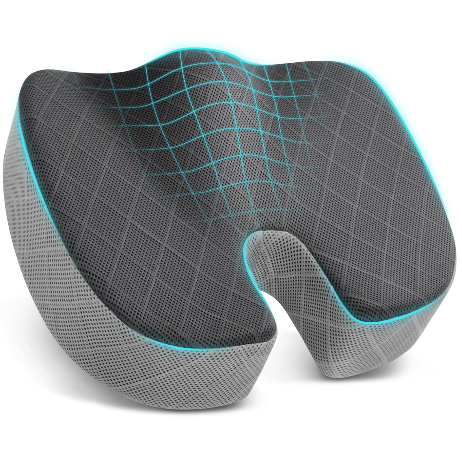 TushGuard Office/Car Seat Cushion, Non-Slip Sciatica & Back Coccyx Tailbone Pain Relief Chair Pad, Memory Foam Butt Pillow for Computer Desk, Wheelchair, Driving (Black&Grey, X-Large)