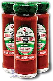 Kit 3 Vidros de Pimenta Macerada Fogo Mineiro 100ml - Escolha sua Pimenta Favorita | Pimenta de Qualidade, Temperos Especiais para Receitas e Aperitivos (3 Carolina Reaper)