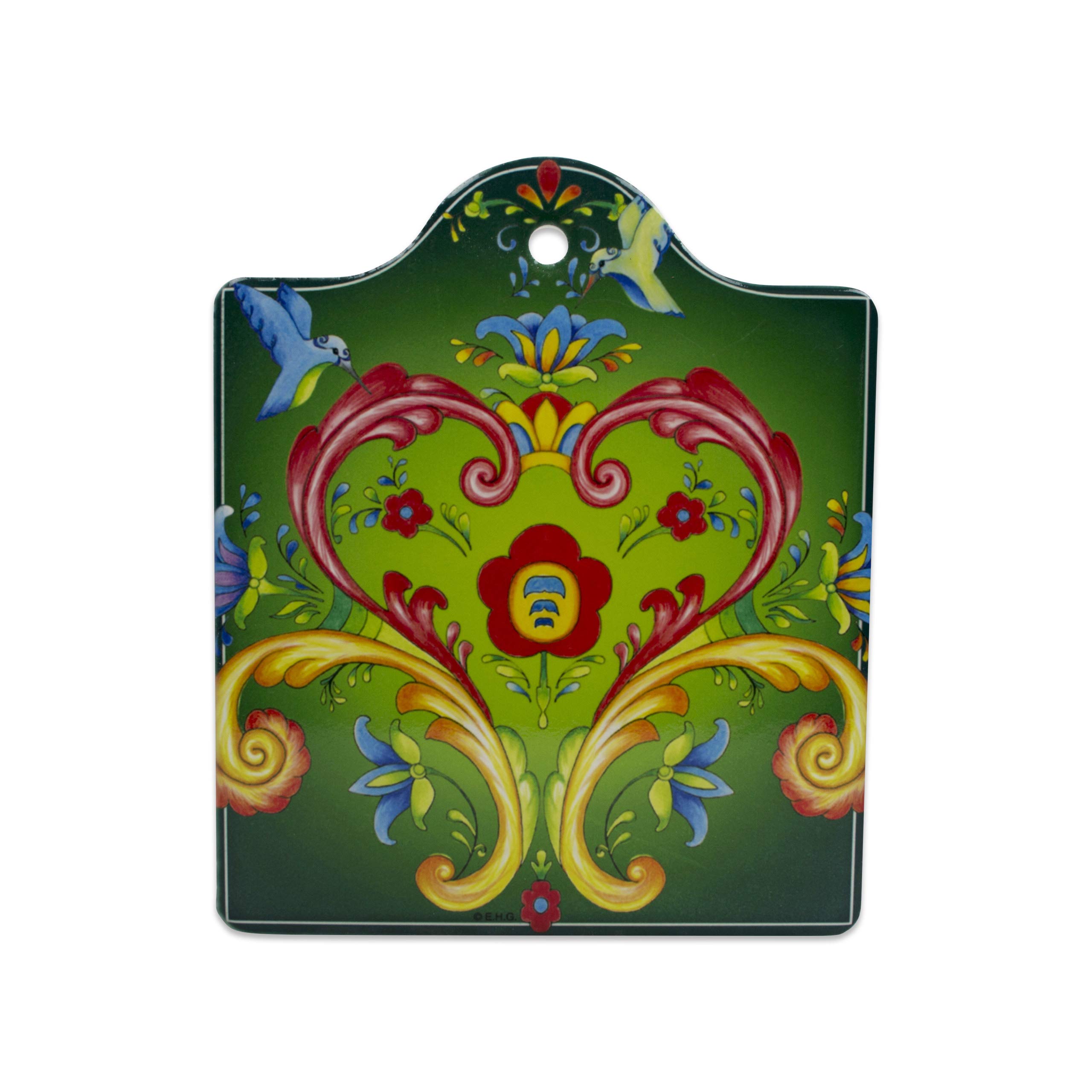Rosemaling Green Ceramic Cheeseboard Decorative 7.5