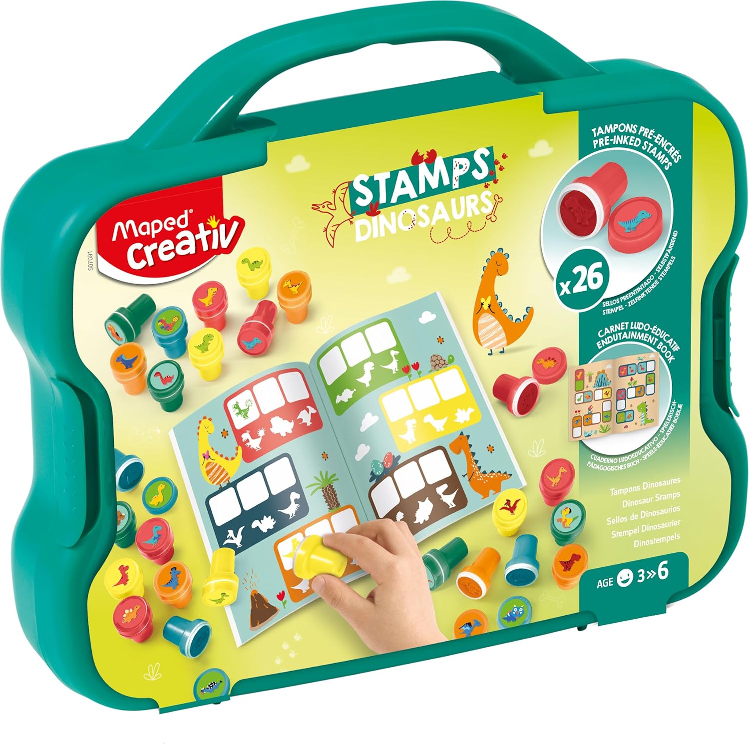 Set of 26 Dinosaur Stamps in Plastic Case - Self-Inking