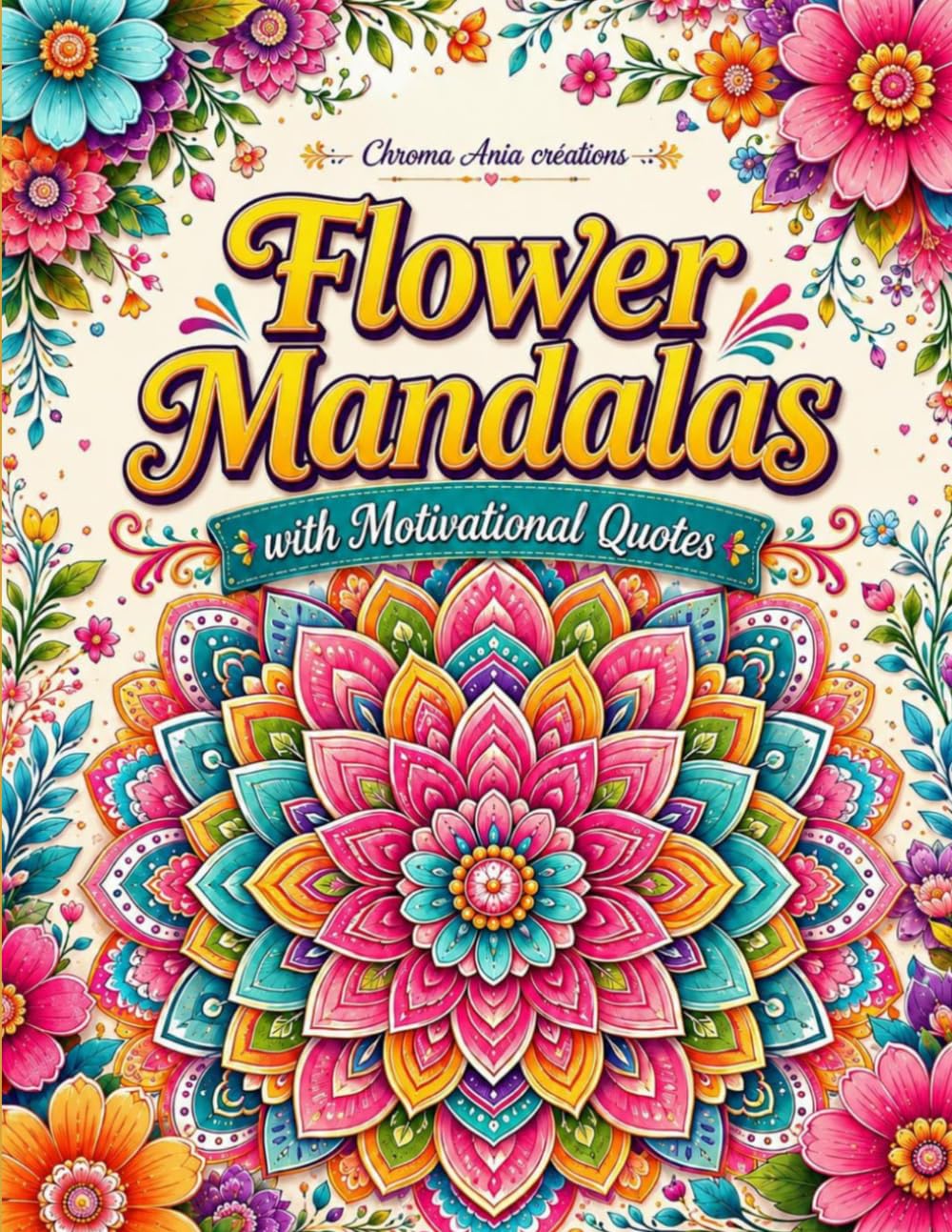 Flower Mandalas with Motivational Quotes: An Adult Coloring Book for Stress Relief, Mindfulness, and Relaxation with 50 Unique Symmetrical Floral Designs and Inspiring Affirmations