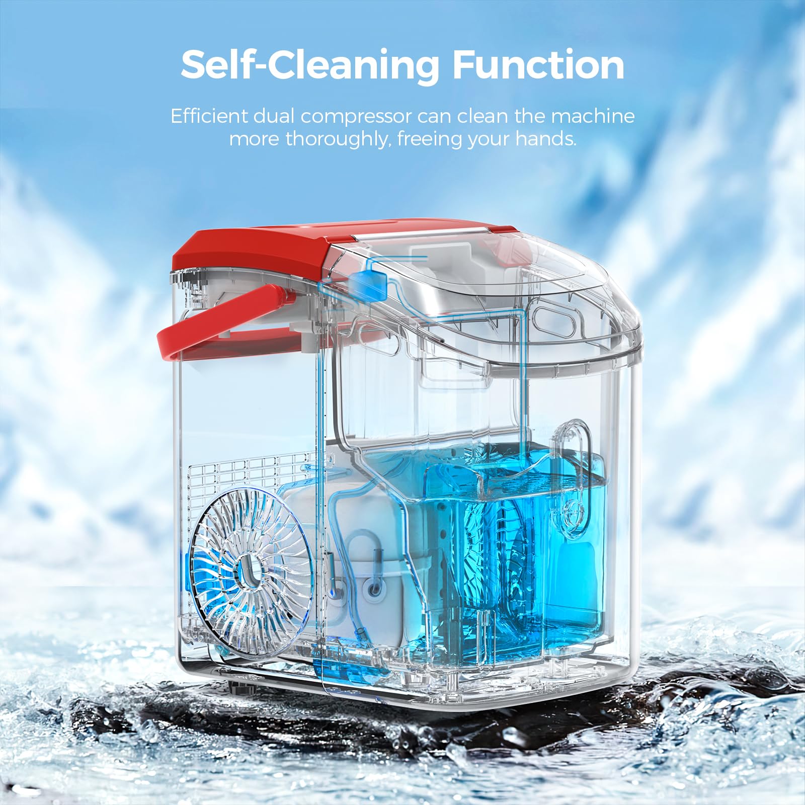Nugget Ice Maker Countertop with Self-Cleaning Function, Sonic Ice Machine with Handle, Compact Design for Home Use(Red) on Fridge.com