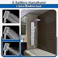 Vista 5 de ROVOGO Panel de ducha con lluvia, cabezal de ducha de cascada, chorros de cuerpo de 2 tipos, boquilla de mano y bañera, sistema de torre de ducha