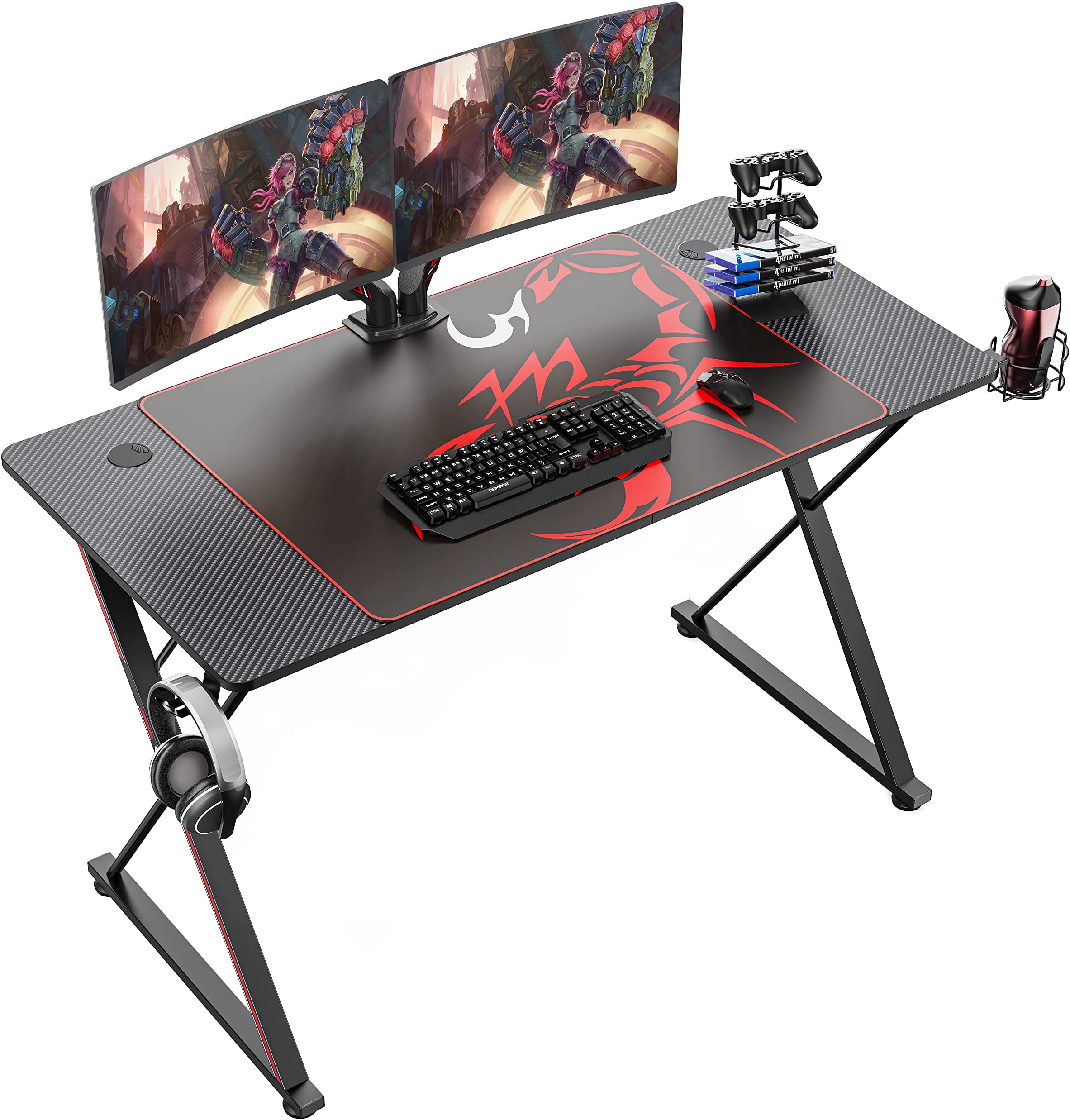 EUREKA ERGONOMIC Gaming Desk 47 Inch, X Shaped Computer Desk with Mouse Pad, Headphone Hook, Gaming Controller Stand, Cup Holder